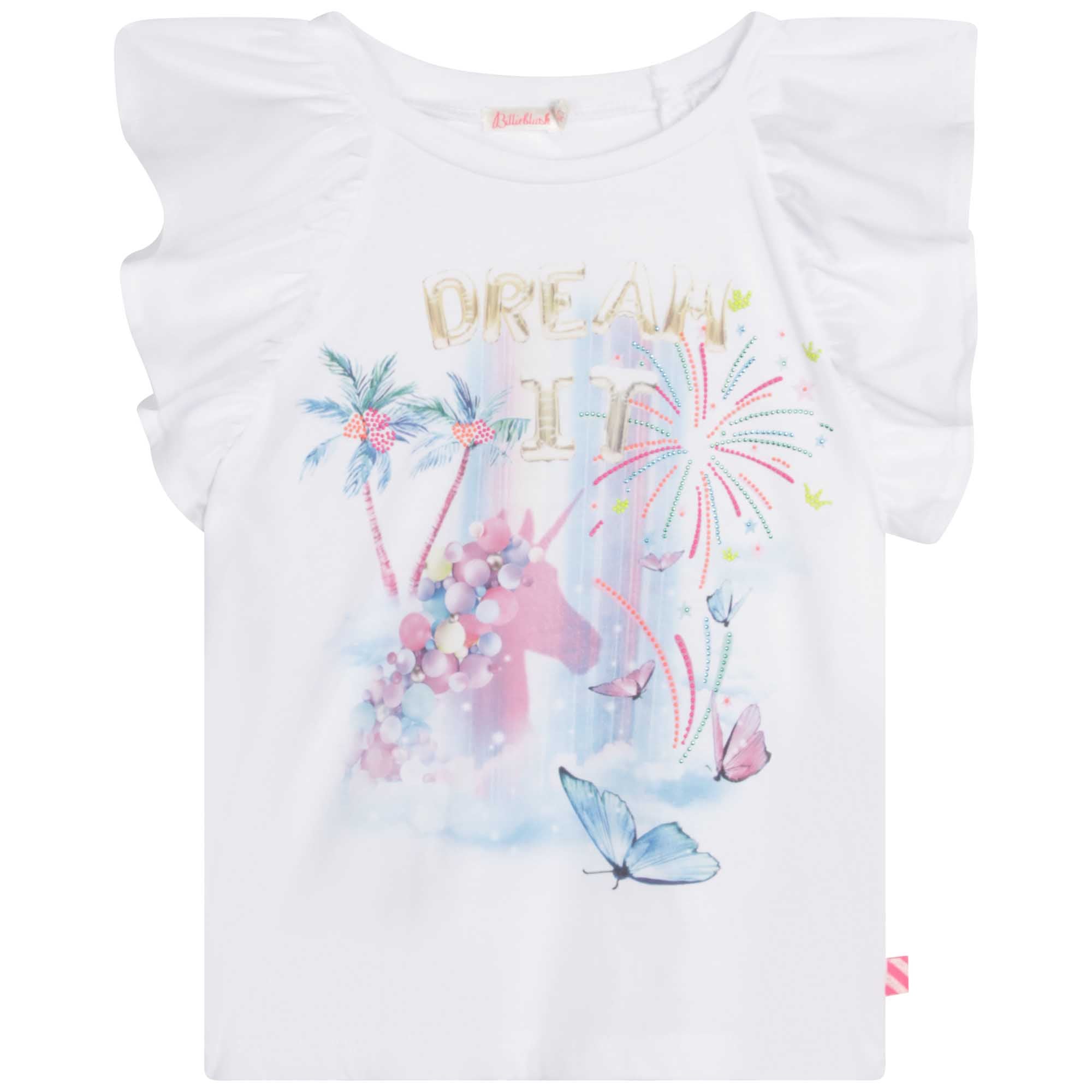 Girls White Printed Cotton T-Shirt