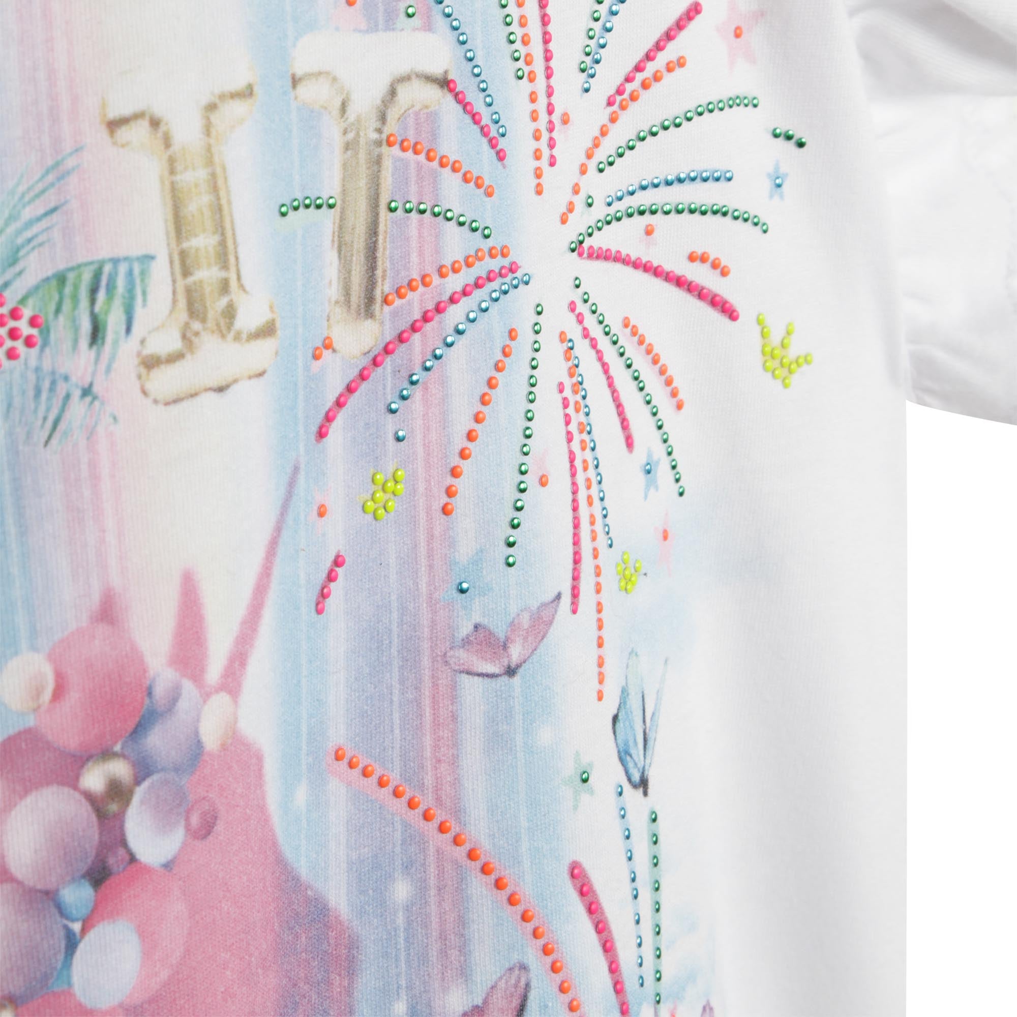 Girls White Printed Cotton T-Shirt