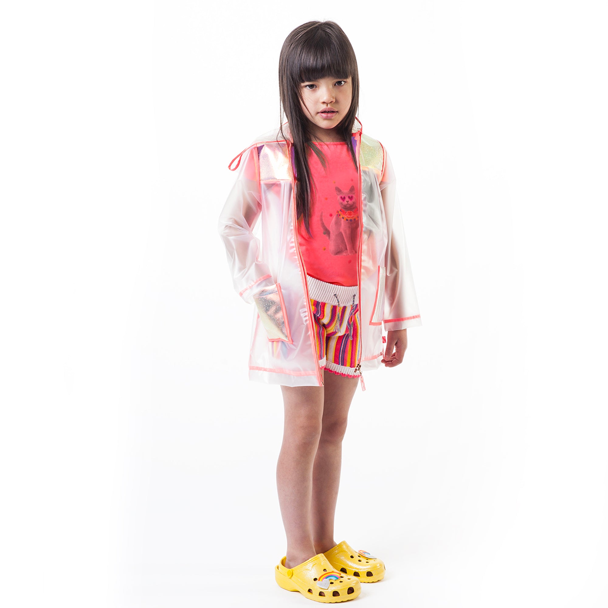 Girls White & Pink Raincoat