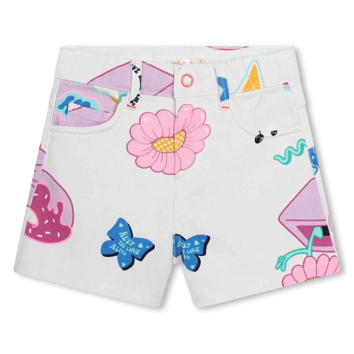 Girls White Printed Shorts