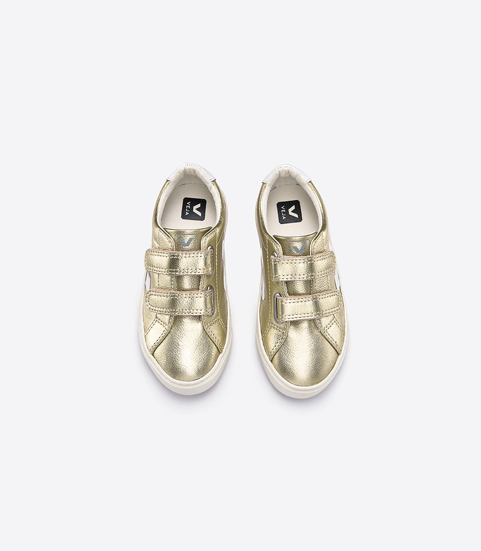 Girls & Boys Gold & White "V" Leather Shoes