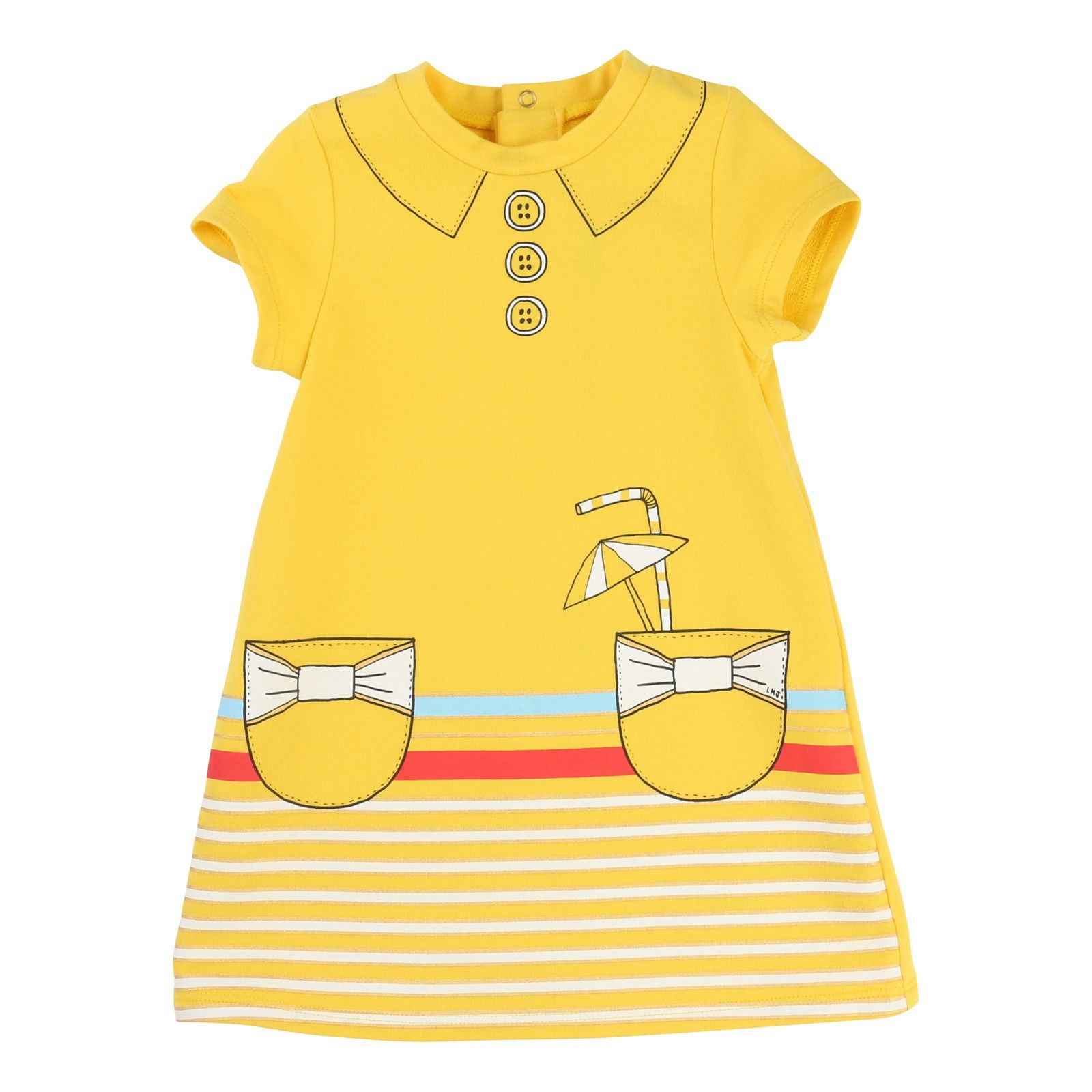 Baby Girls Yellow Fleece Dress With Stripe Trims Hem - CÉMAROSE | Children's Fashion Store