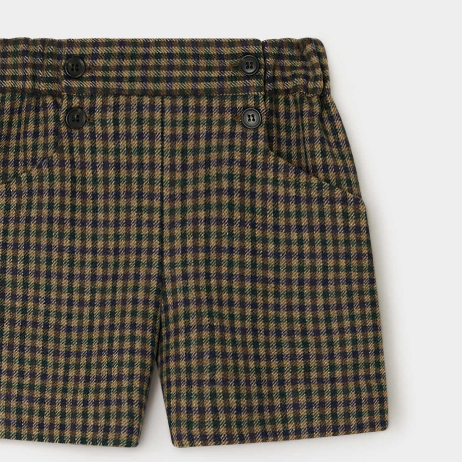 Girls Khaki Check Wool Shorts