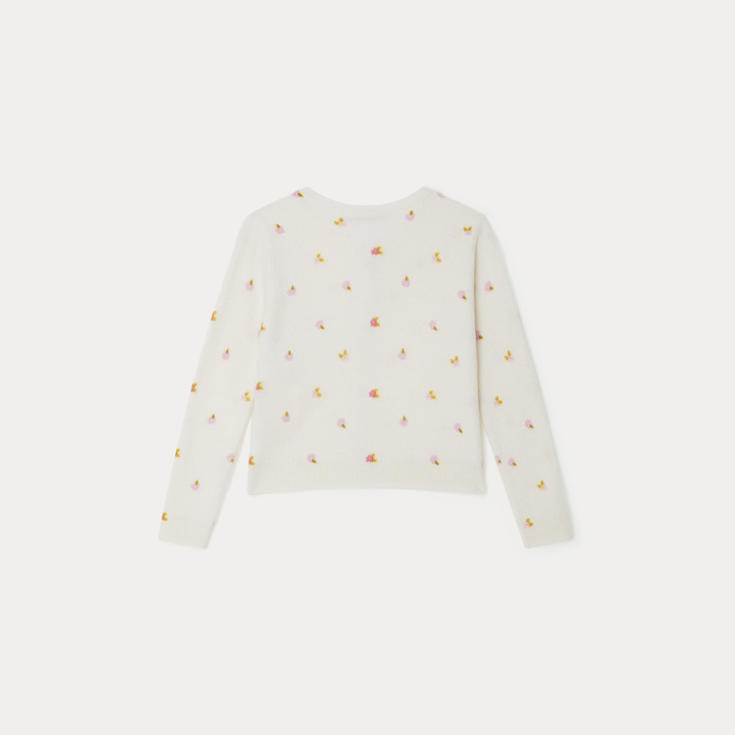 Girls White Embroidered Cashmere Cardigan