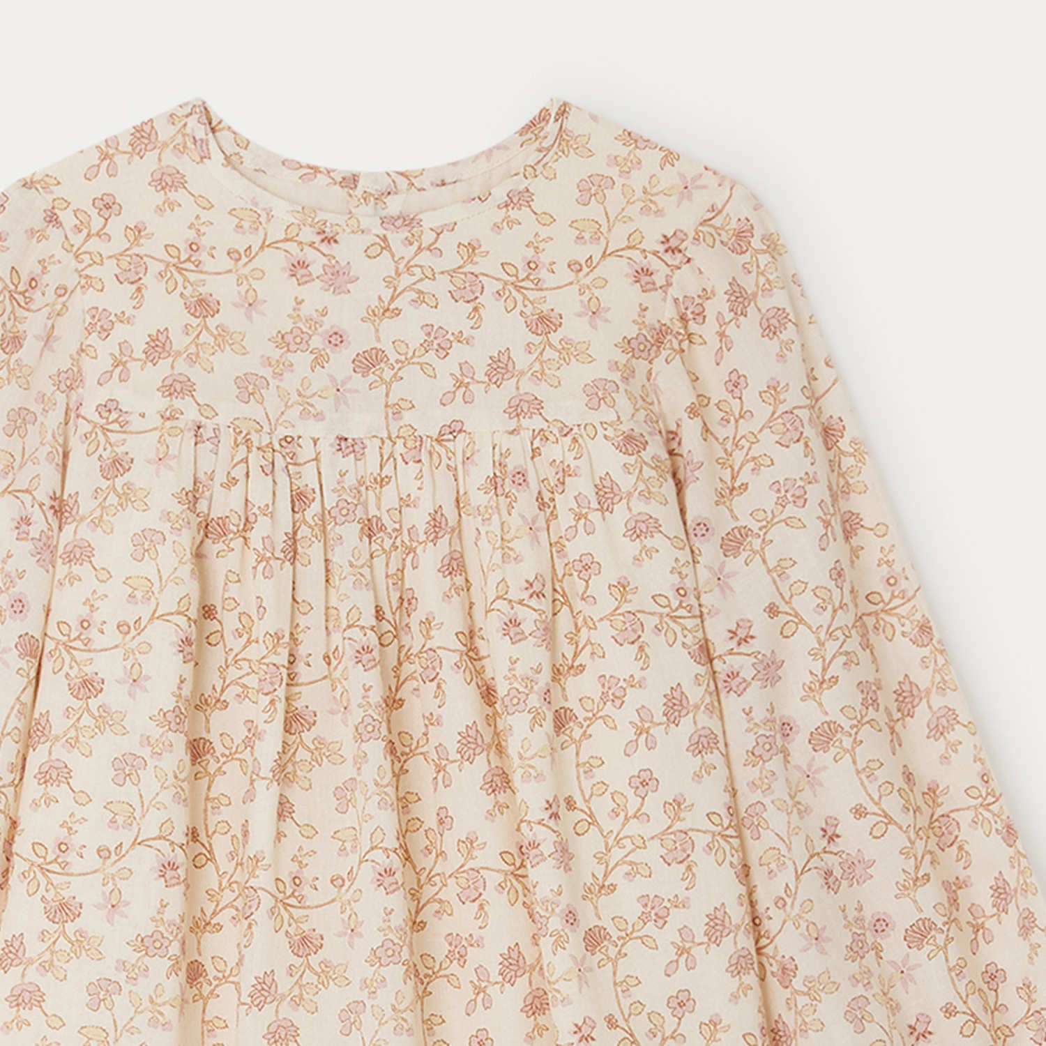 Girls Beige Floral Cotton Dress