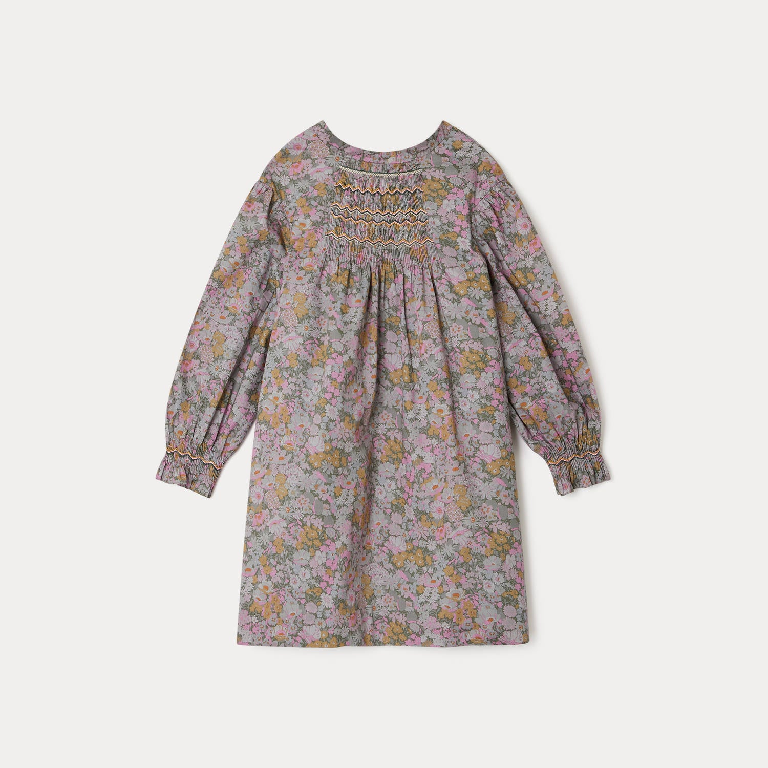 Girls Green-Grey Floral Dress