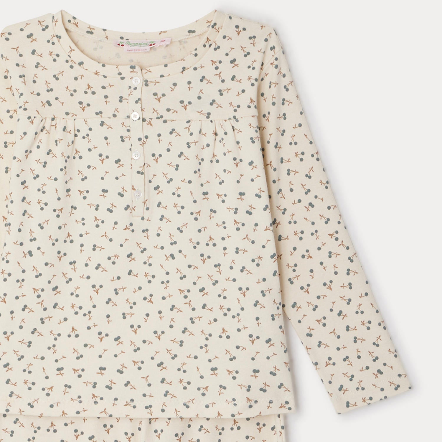Girls Beige Cherry Printed Nightwear Set