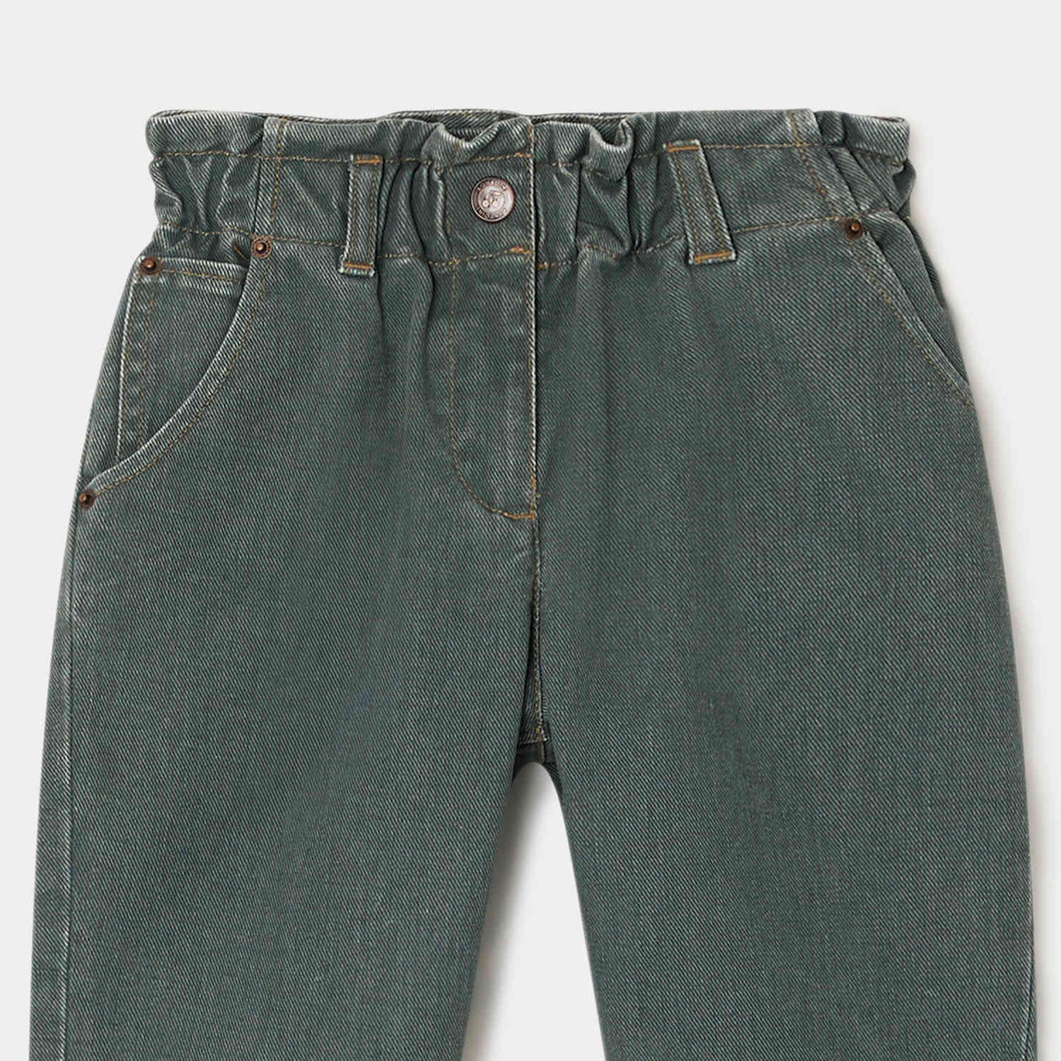 Girls Green-Grey Denim Trousers