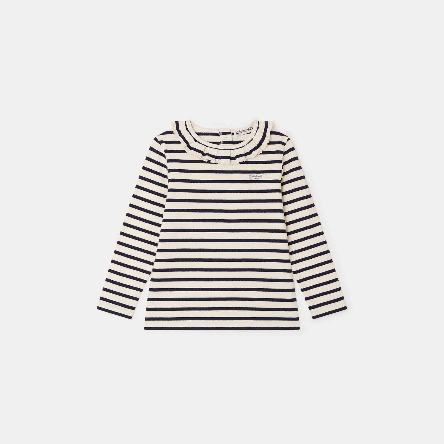 Girls White Stripes Cotton T-Shirt