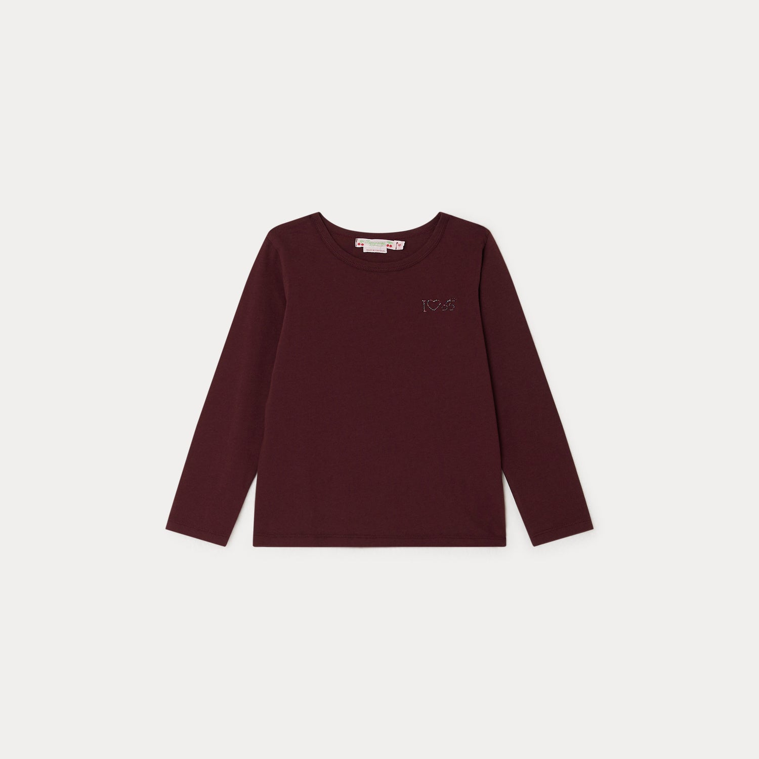 Girls Dark Red Cotton T-Shirt