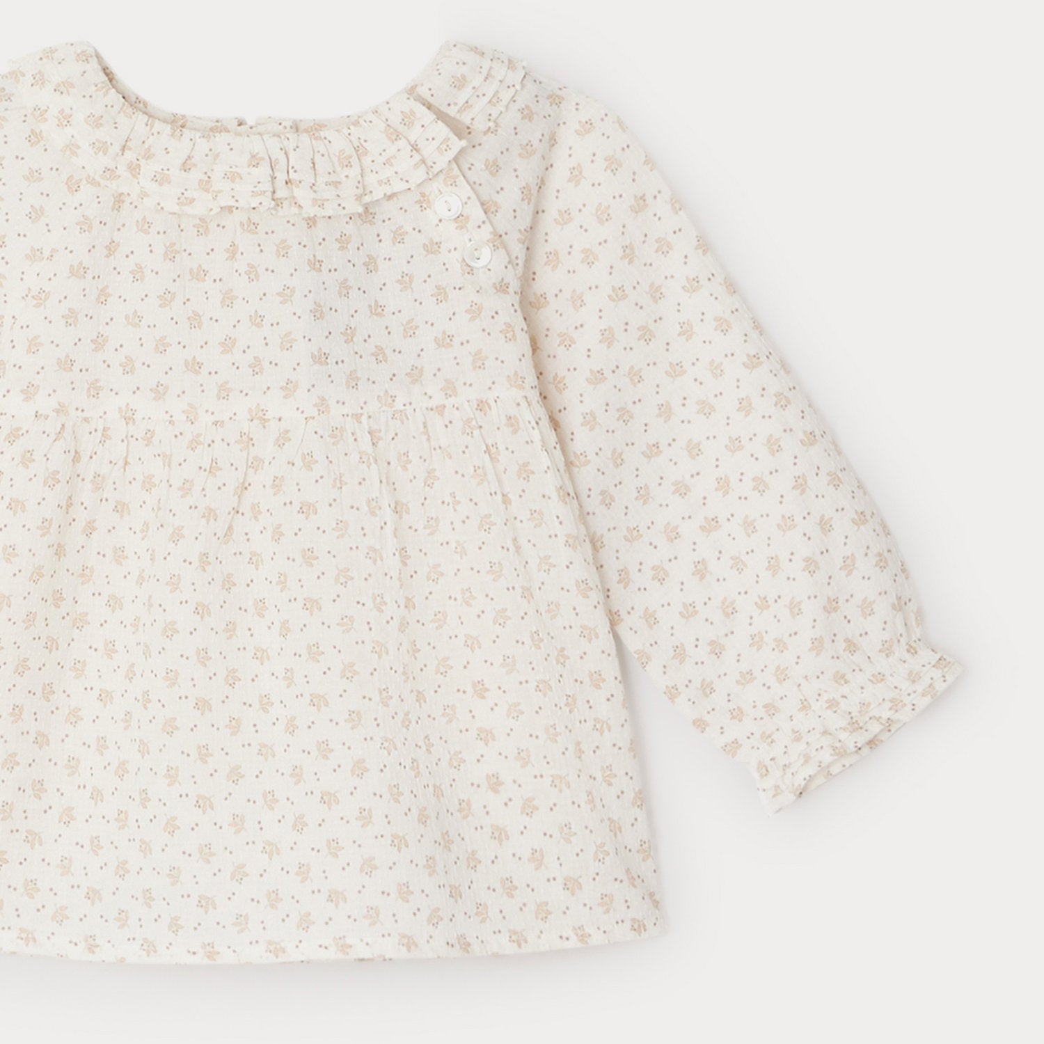 Baby Girls Beige Floral Cotton Shirt