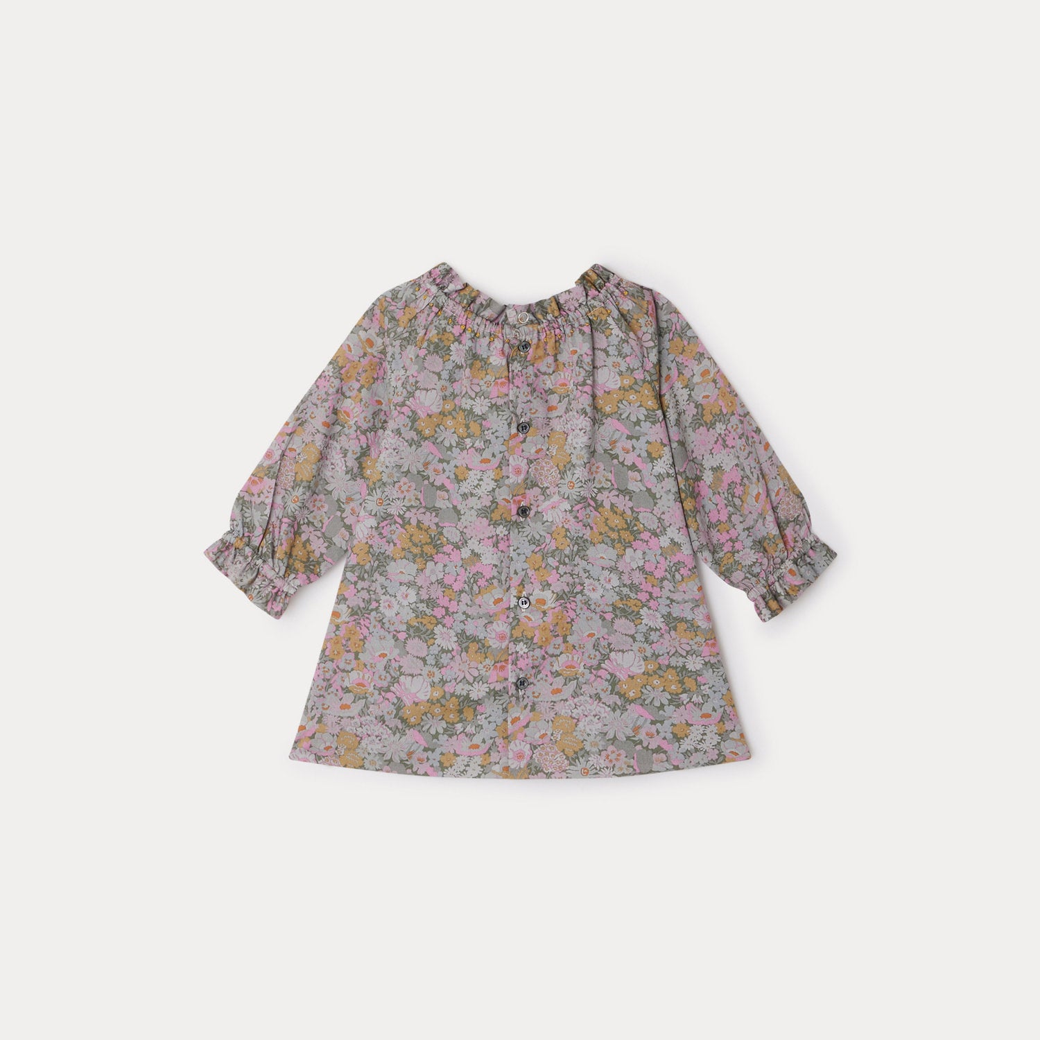 Baby Girls Green-Grey Floral Dress