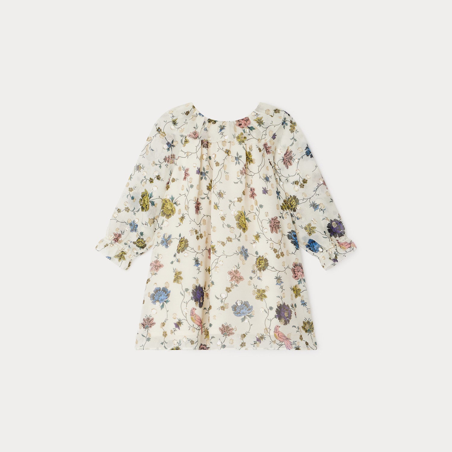 Baby Girls White Flowers Sequin Silk Dress
