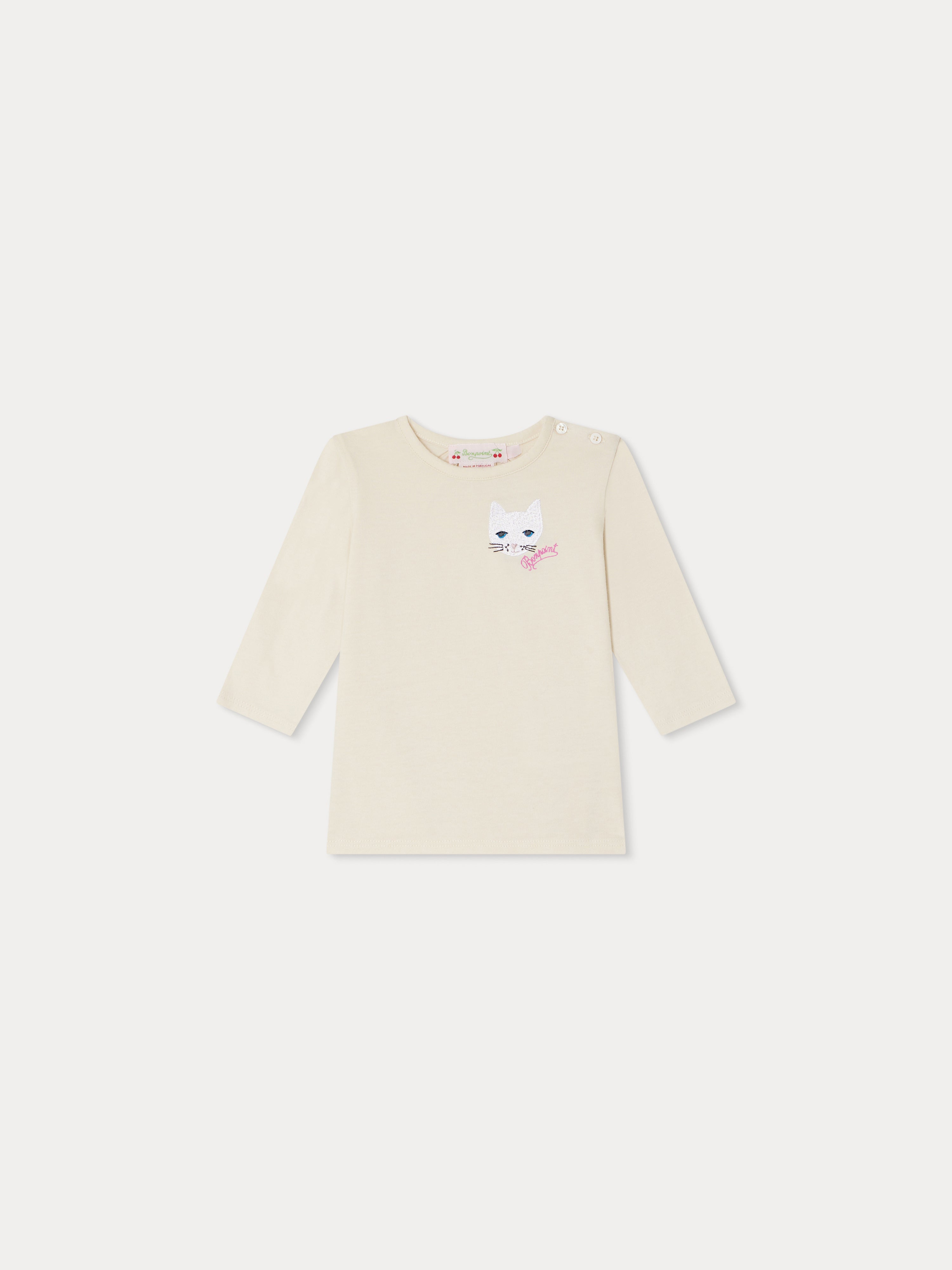 Baby Girls White Cat Cotton T-Shirt