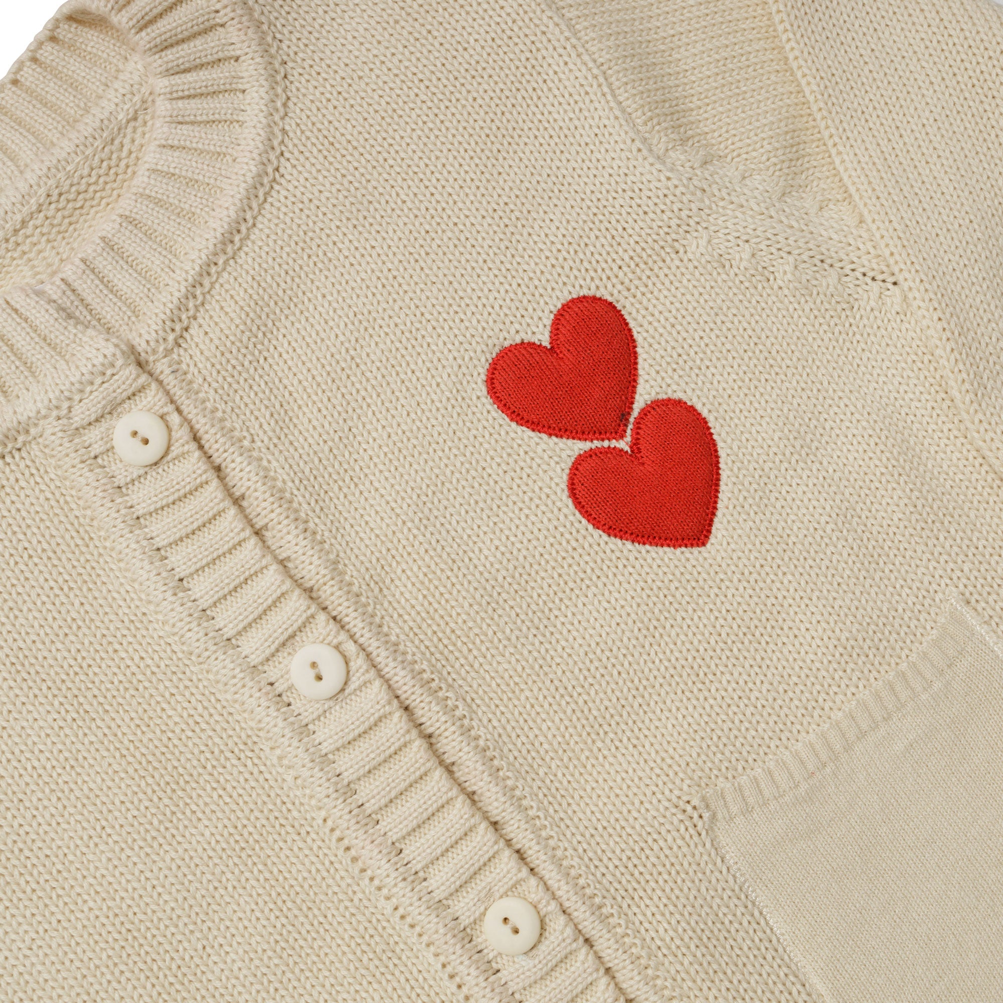 Girls Cream White Heart Cotton Cardigan