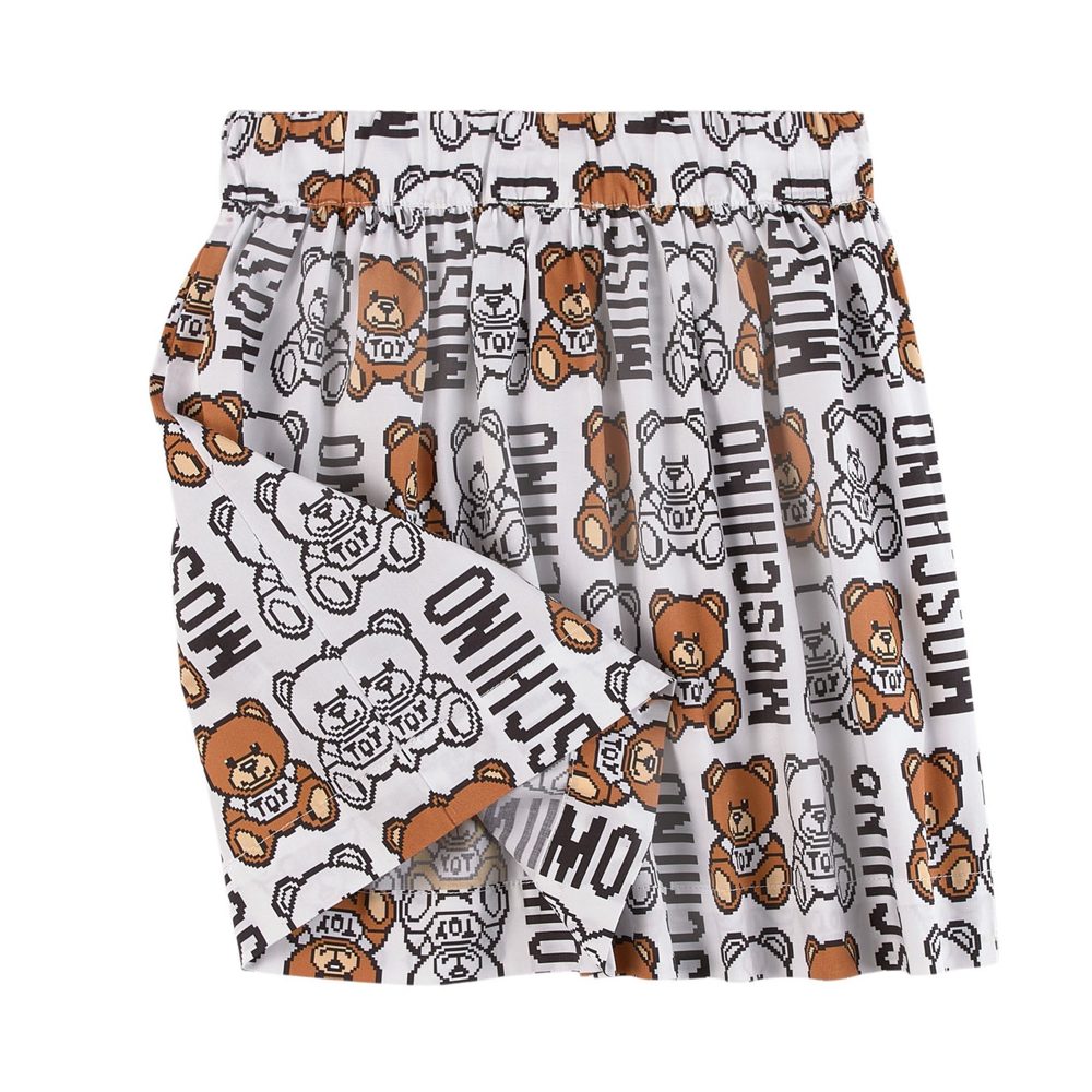 Girls White Teddy Cotton Skirt