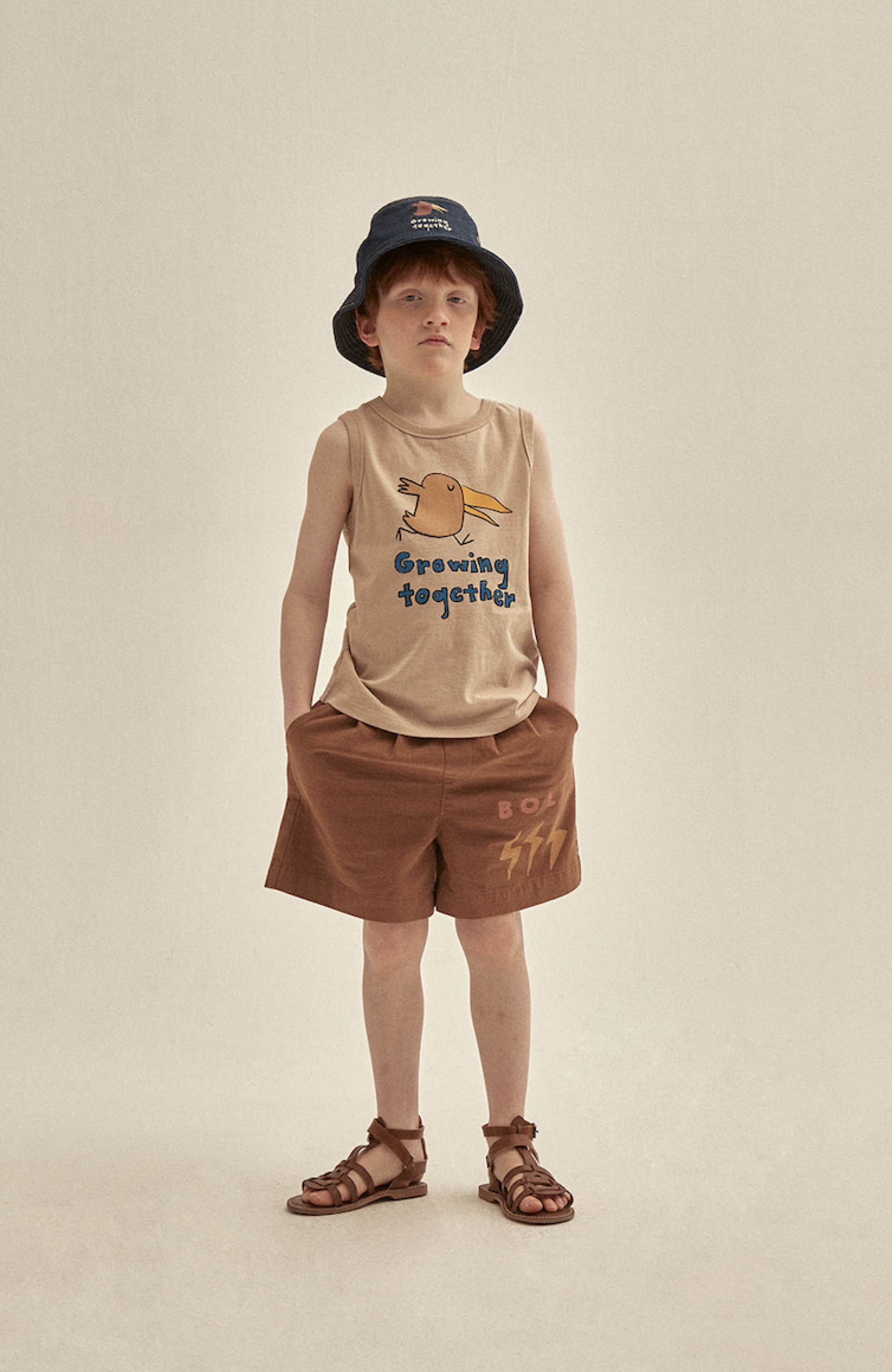 Girls Beige Cotton Tank Top