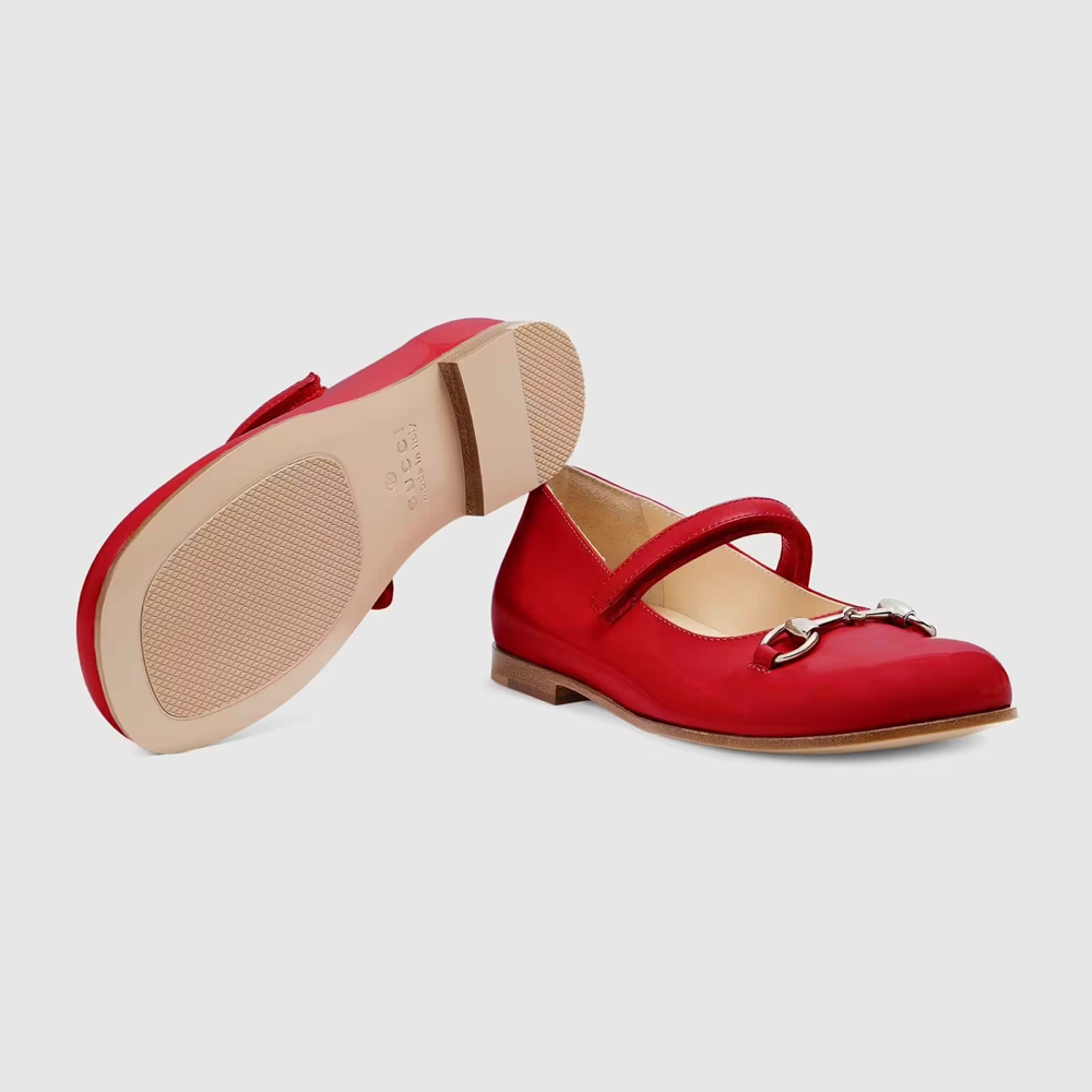 Girls Red GG Logo Leather Shoes