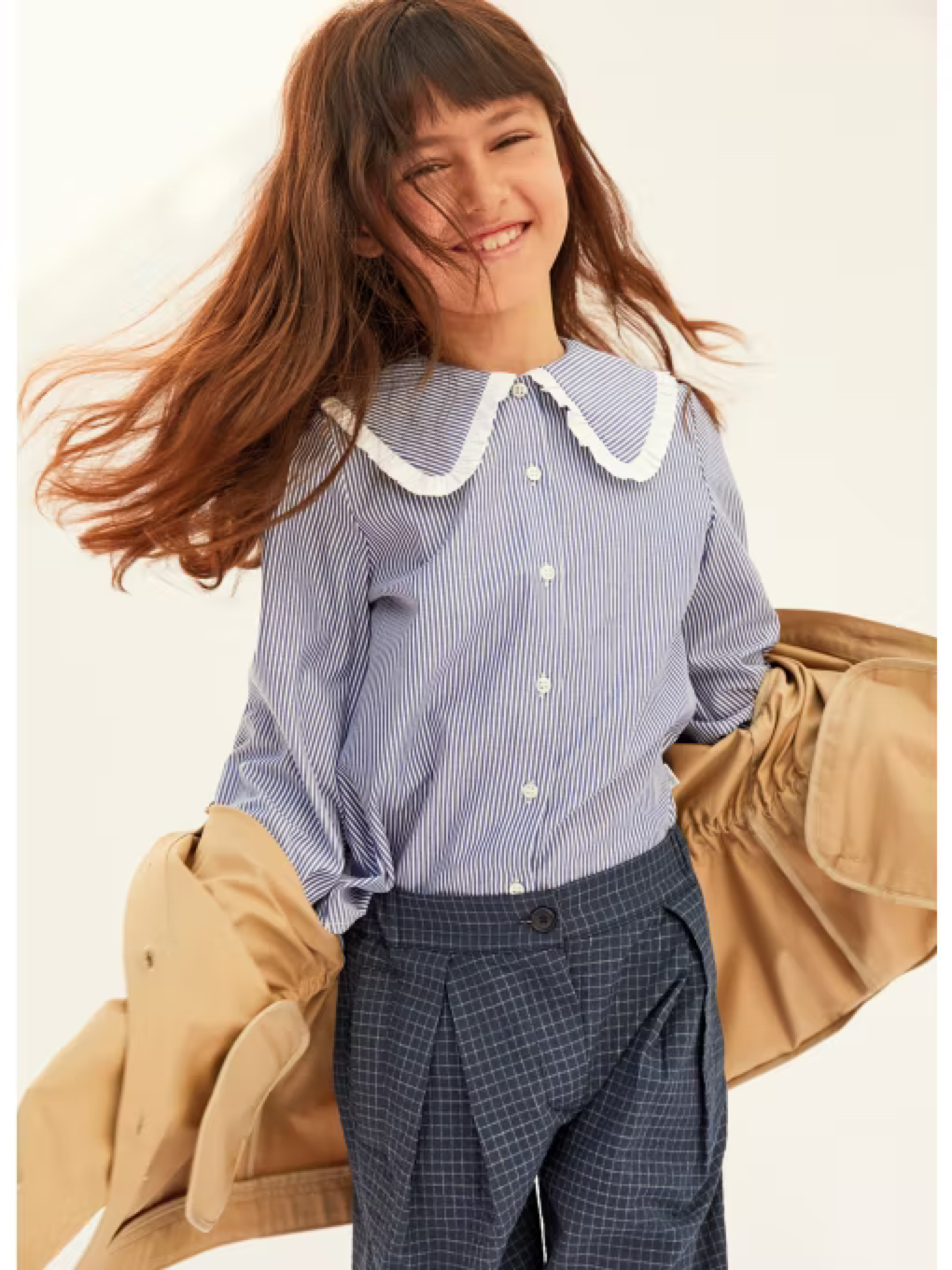 Girls Blue Stripes Cotton Shirt