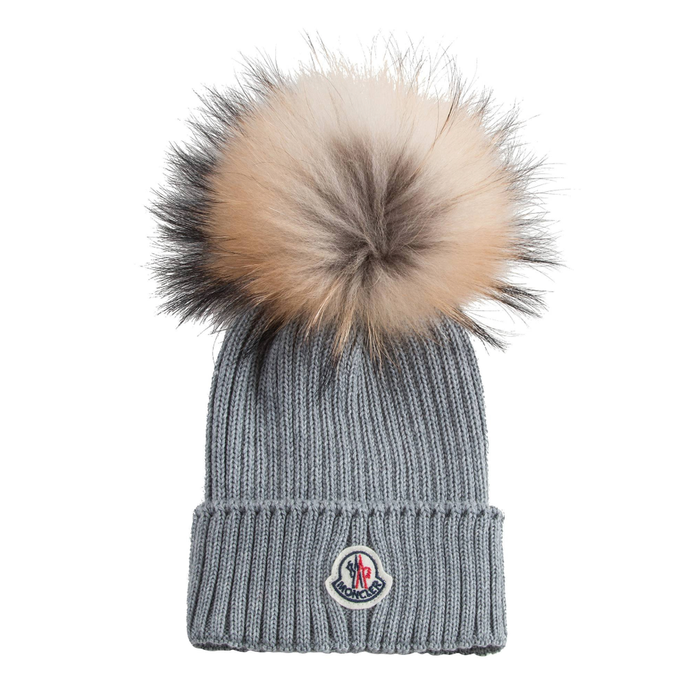 Girls Medium Grey Logo Virgin Wool Hat