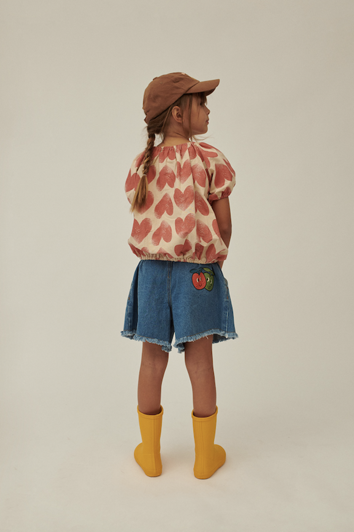 Girls Beige Heart Cotton Shirt
