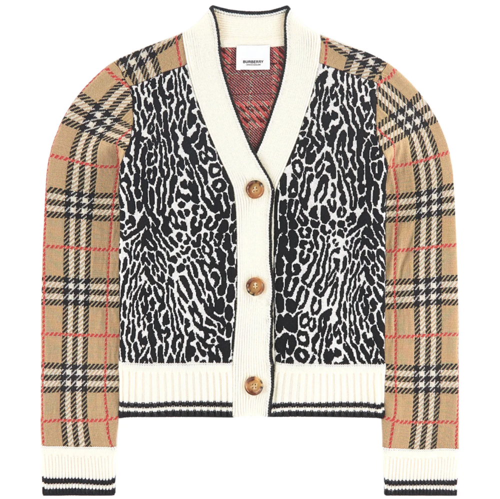 Girls Leopard Print Merino Wool Cardigan