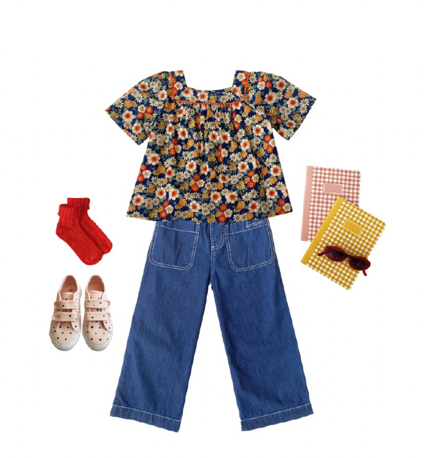 Girls Blue Floral Cotton Tops