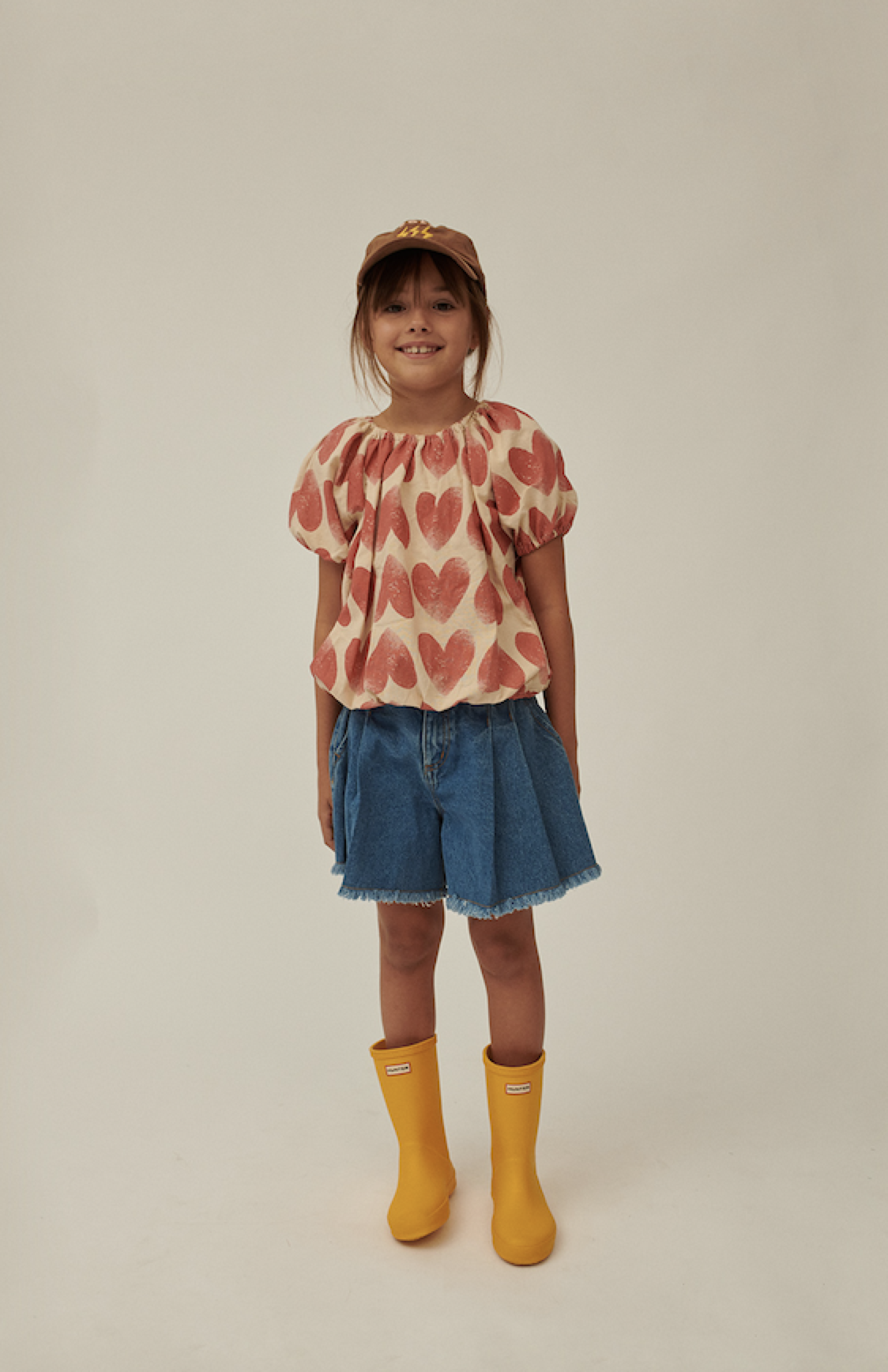 Girls Beige Heart Cotton Shirt