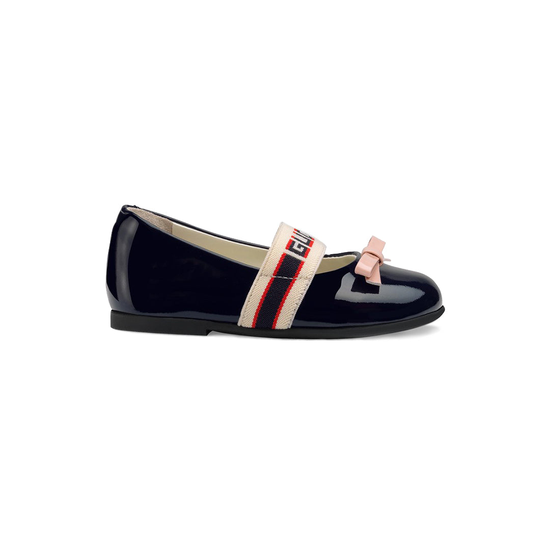 Girls Black Calf Skin Ballet Flats