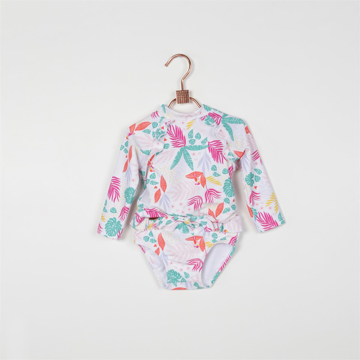 Girls White Flower Swimsuit