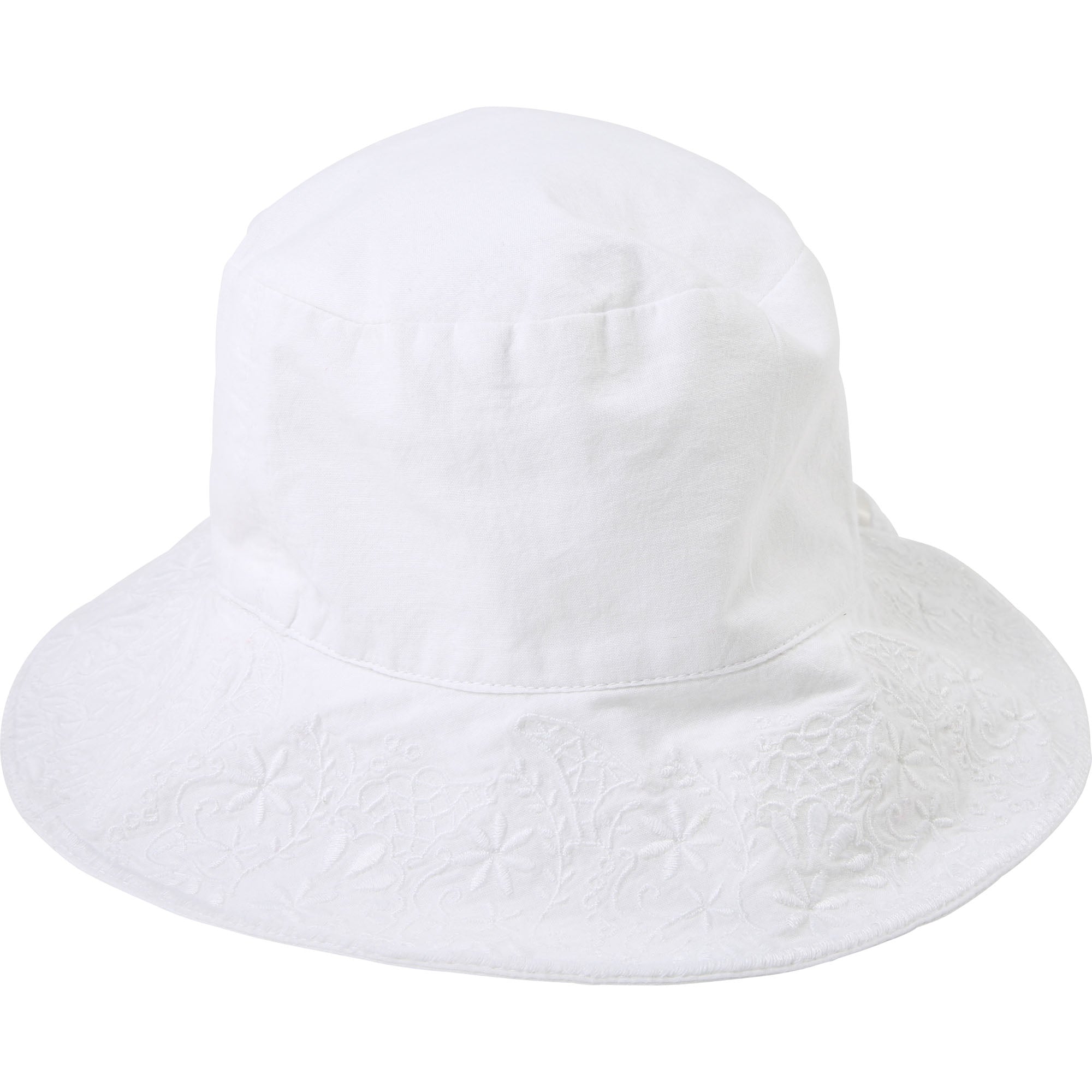 Girls White Embroidered Cotton Hat
