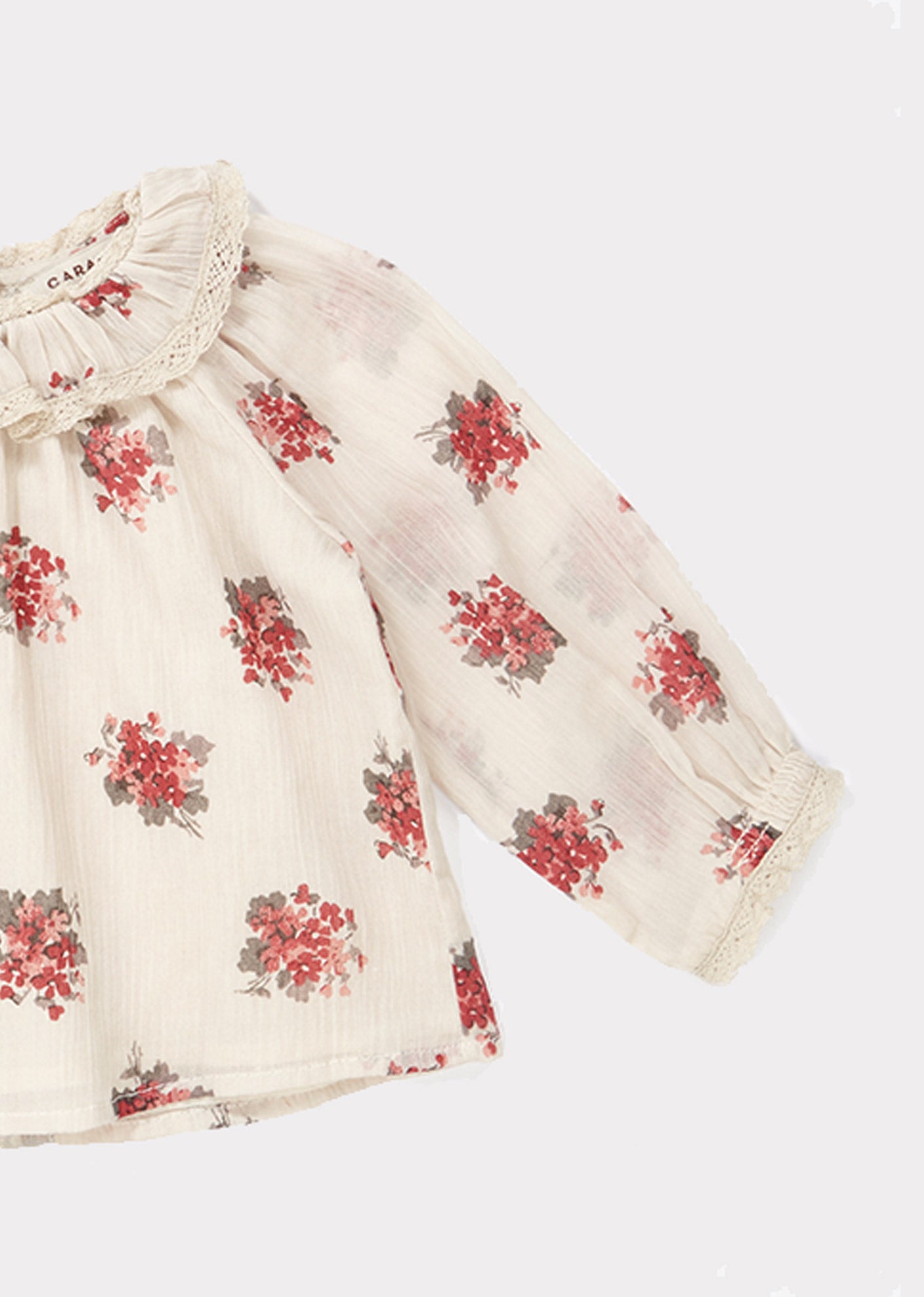 Baby Girls Cream Flower Printed Cotton Top