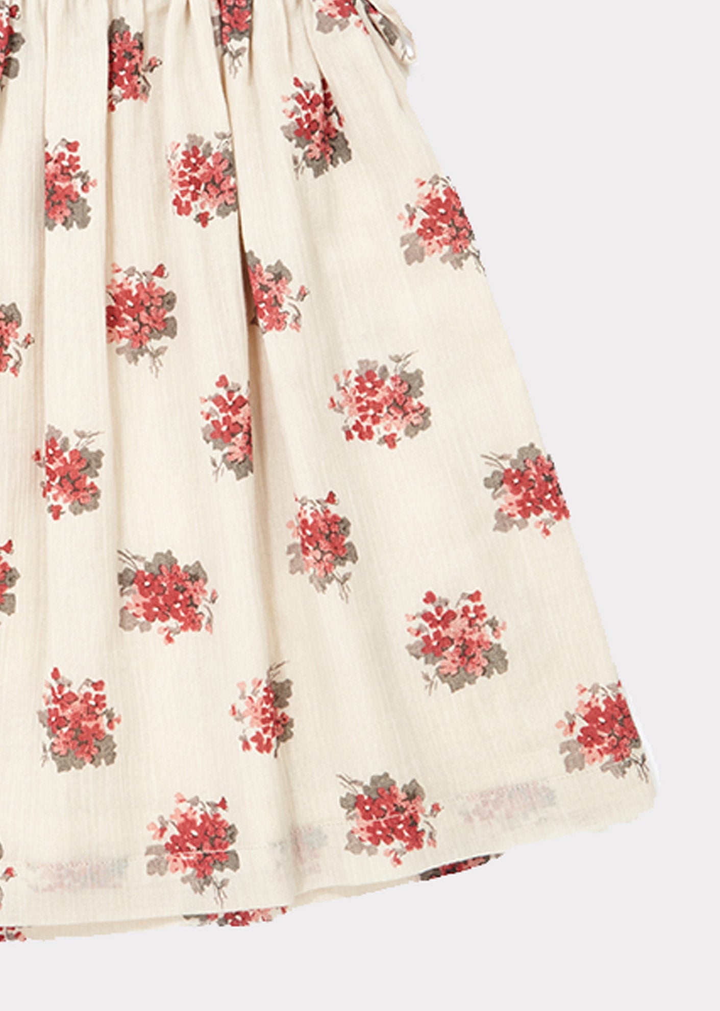 Girls Cream Flower Printed Cotton Skirt