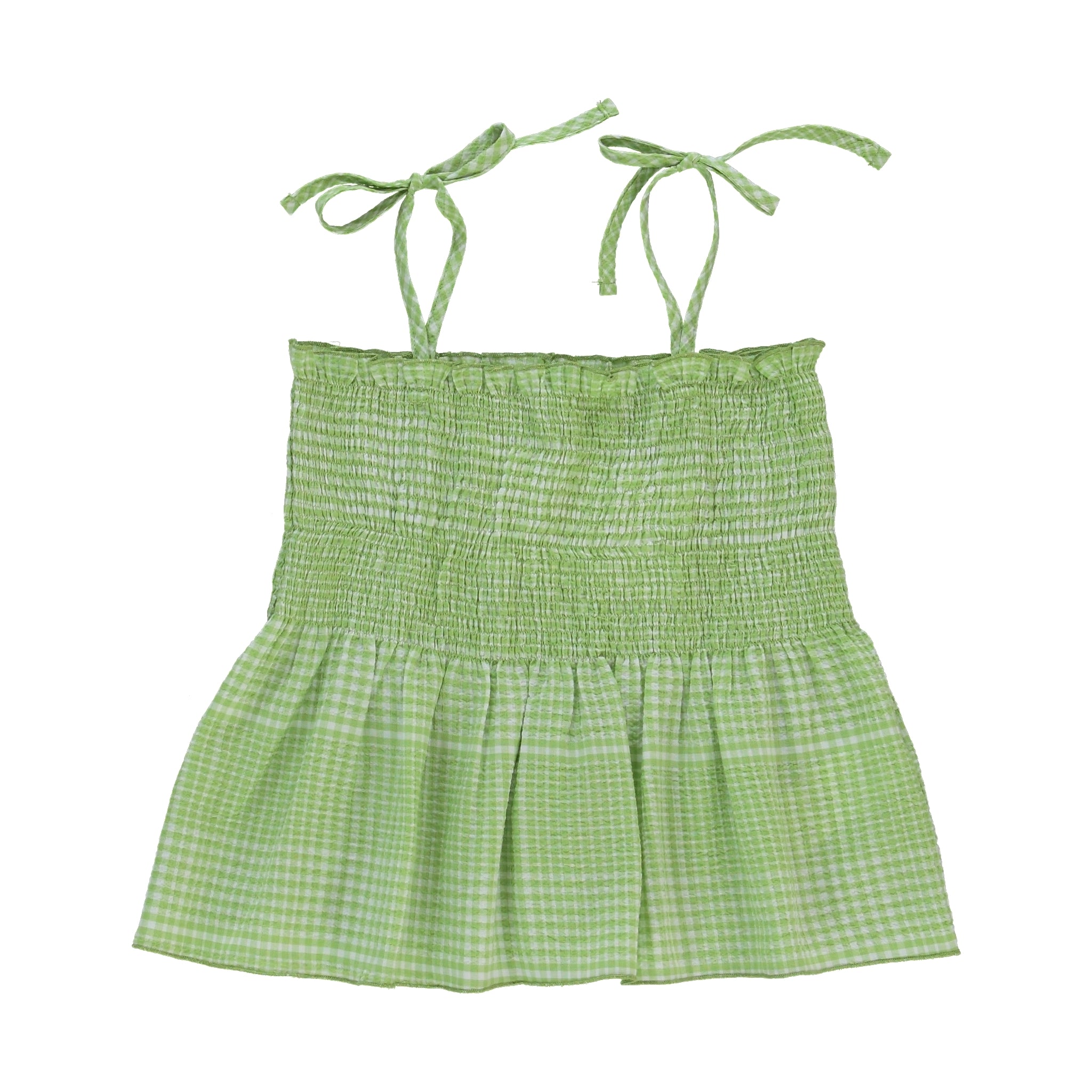 Girls Green Check Cotton Strap Top