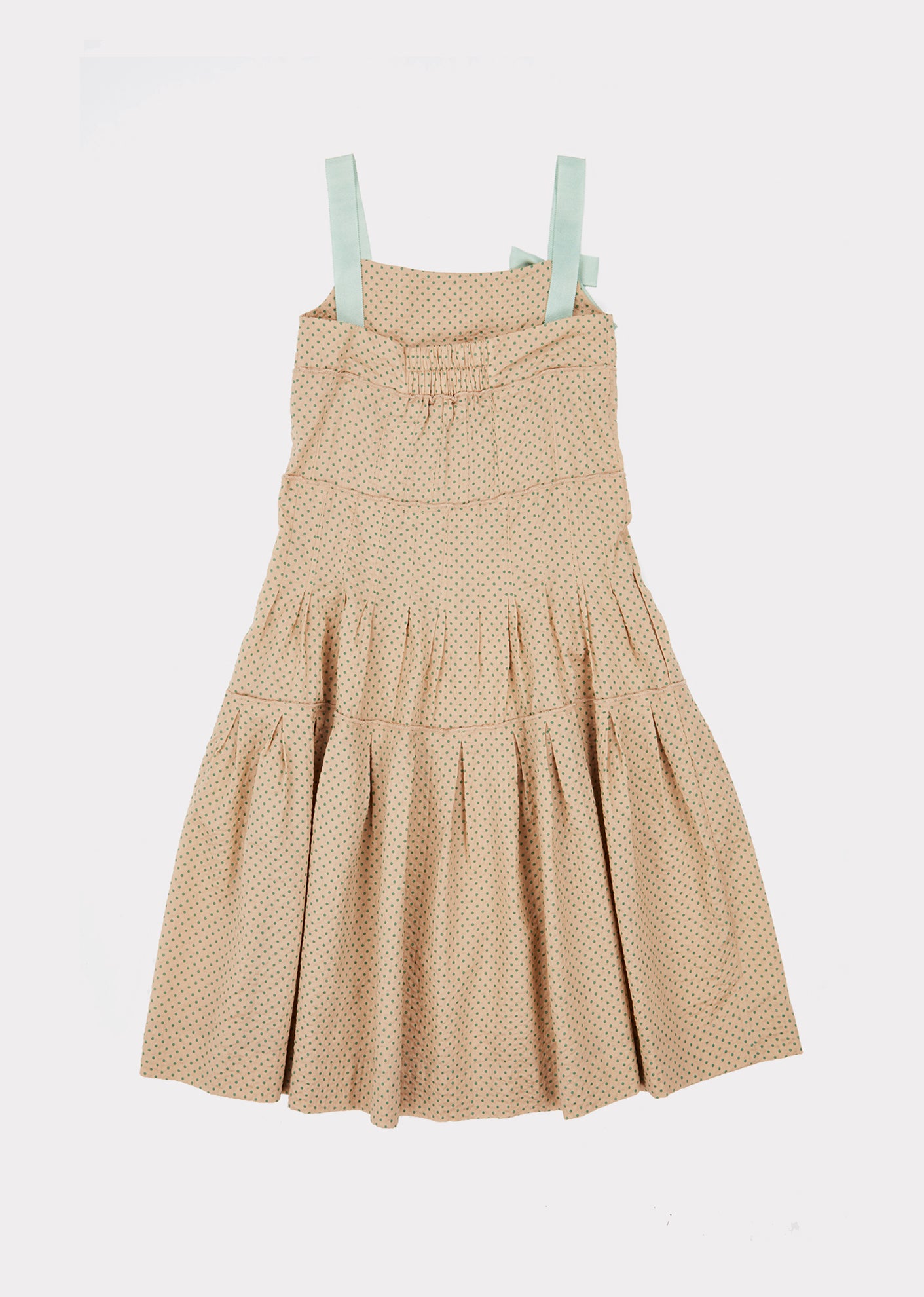 Girls Khaki & Green Polka Dots Cotton Dress