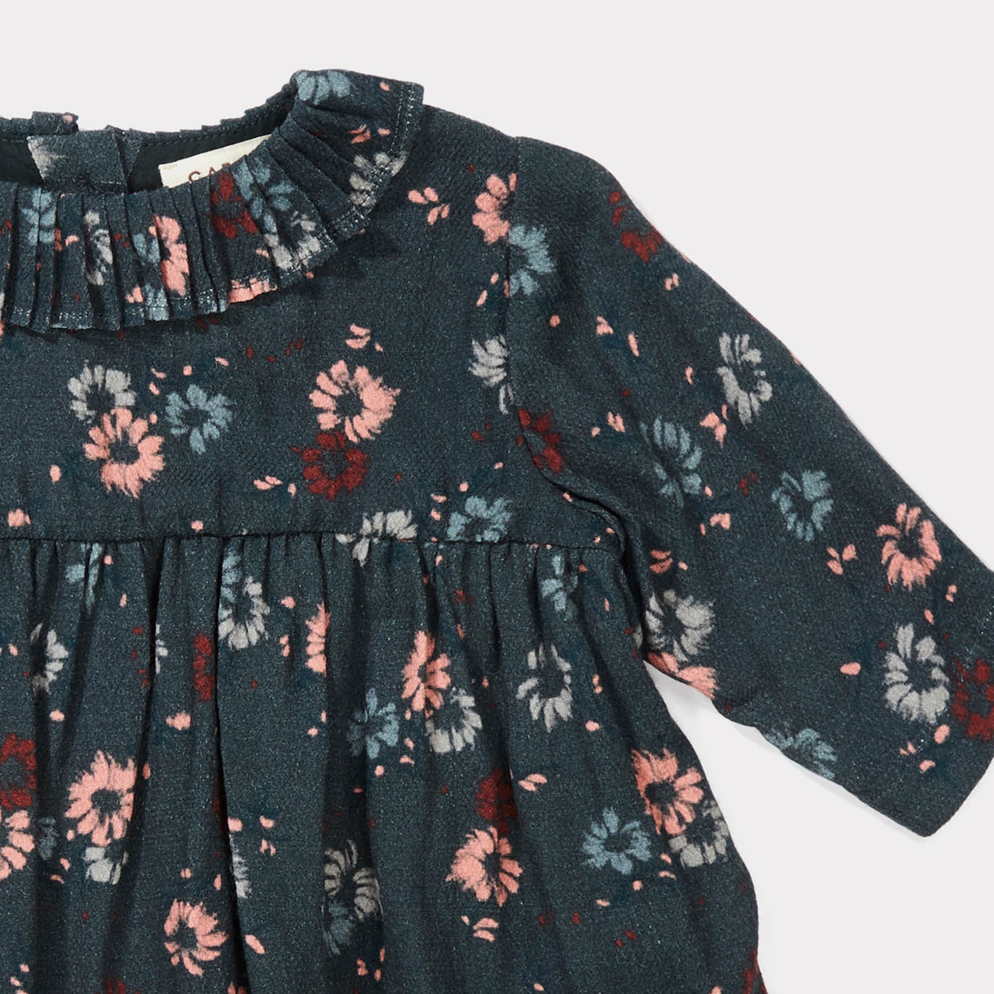 Baby Girls Dark Teal Painted Flower Dress