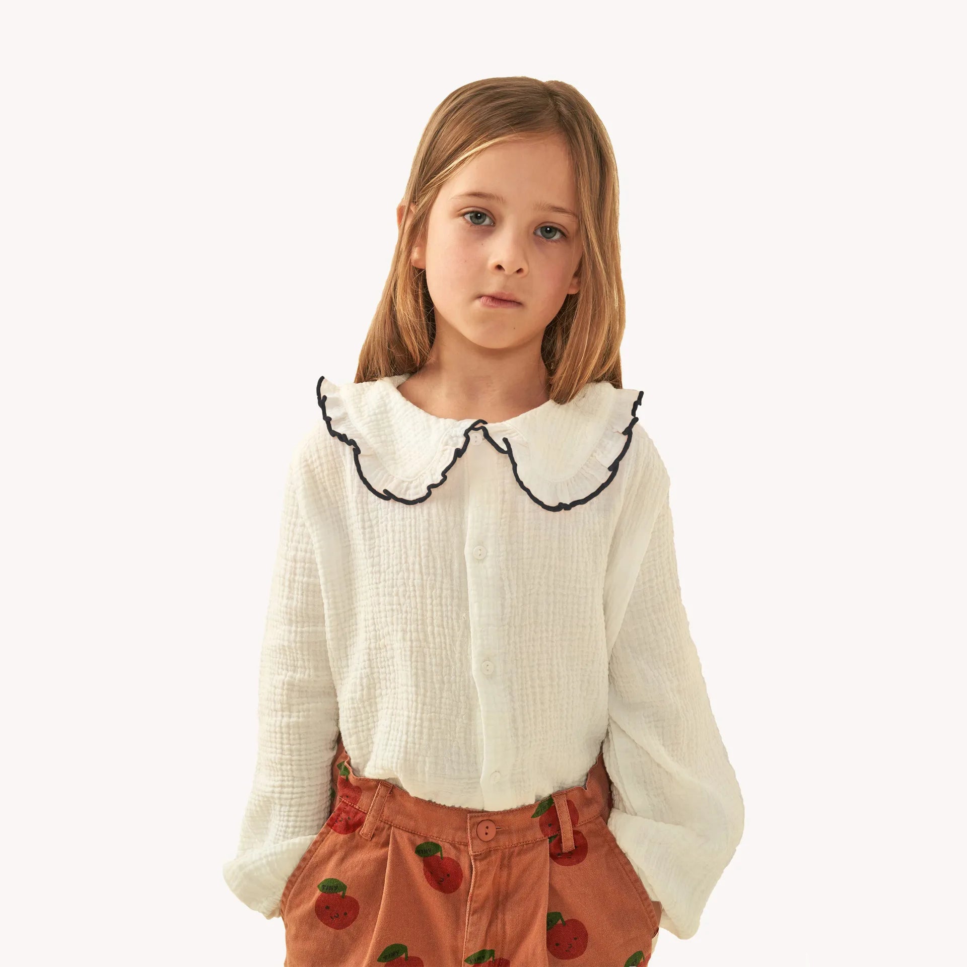 Girls White Ruffle Collar Shirt