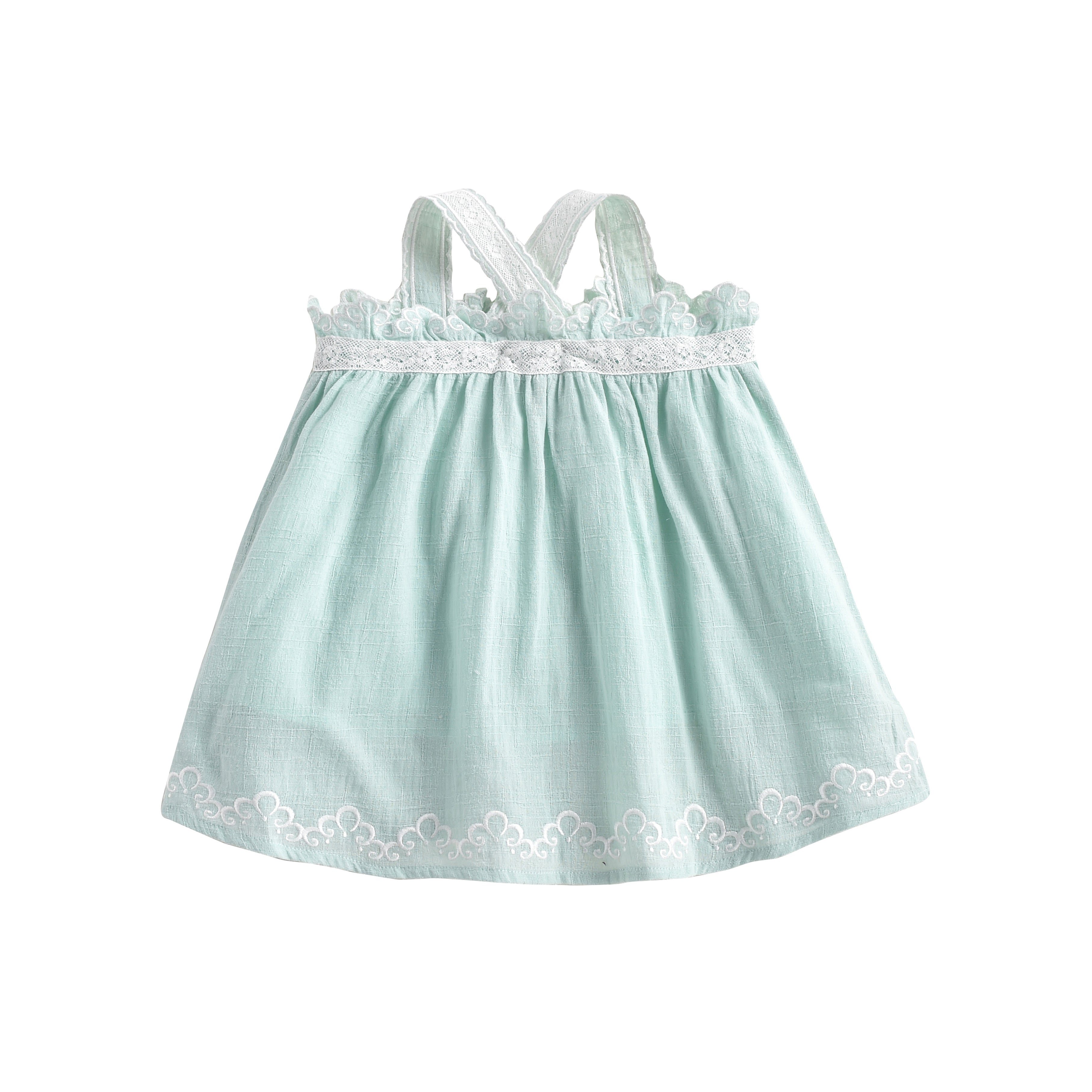 Girls Cyan Embroidered Cotton Dress