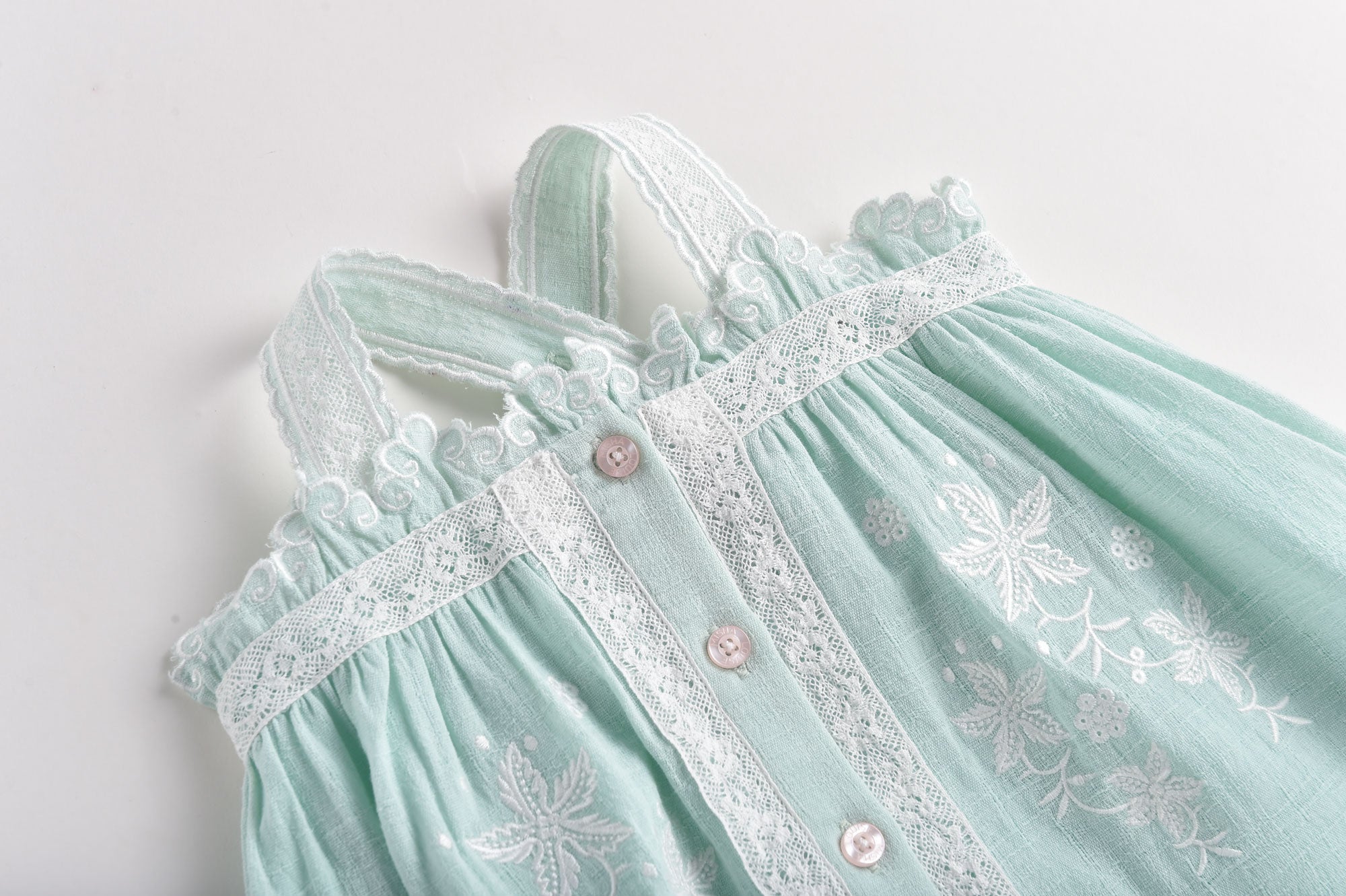 Girls Cyan Embroidered Cotton Dress
