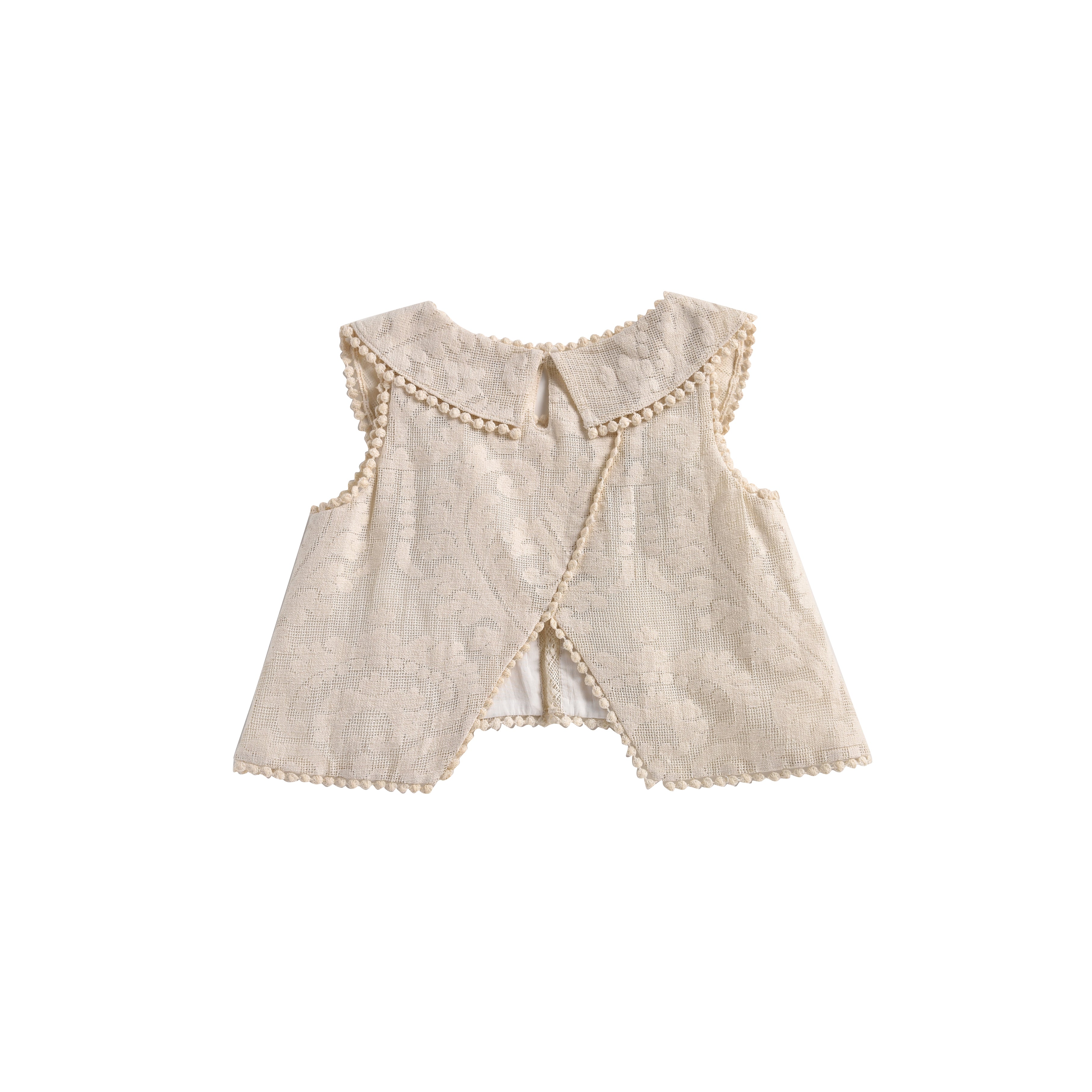 Girls Cream Baroque Lace Cotton Top