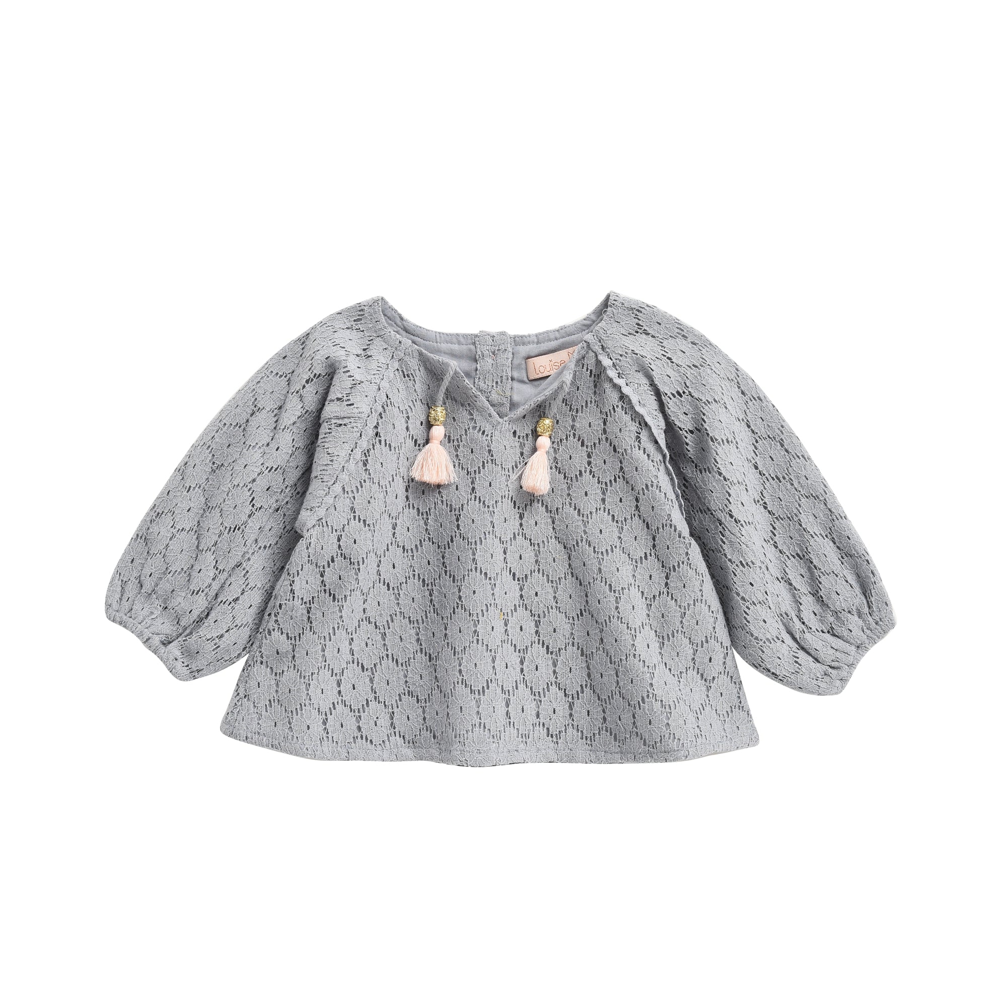 Girls Silver Cloud Flower Lace Cotton Blouse