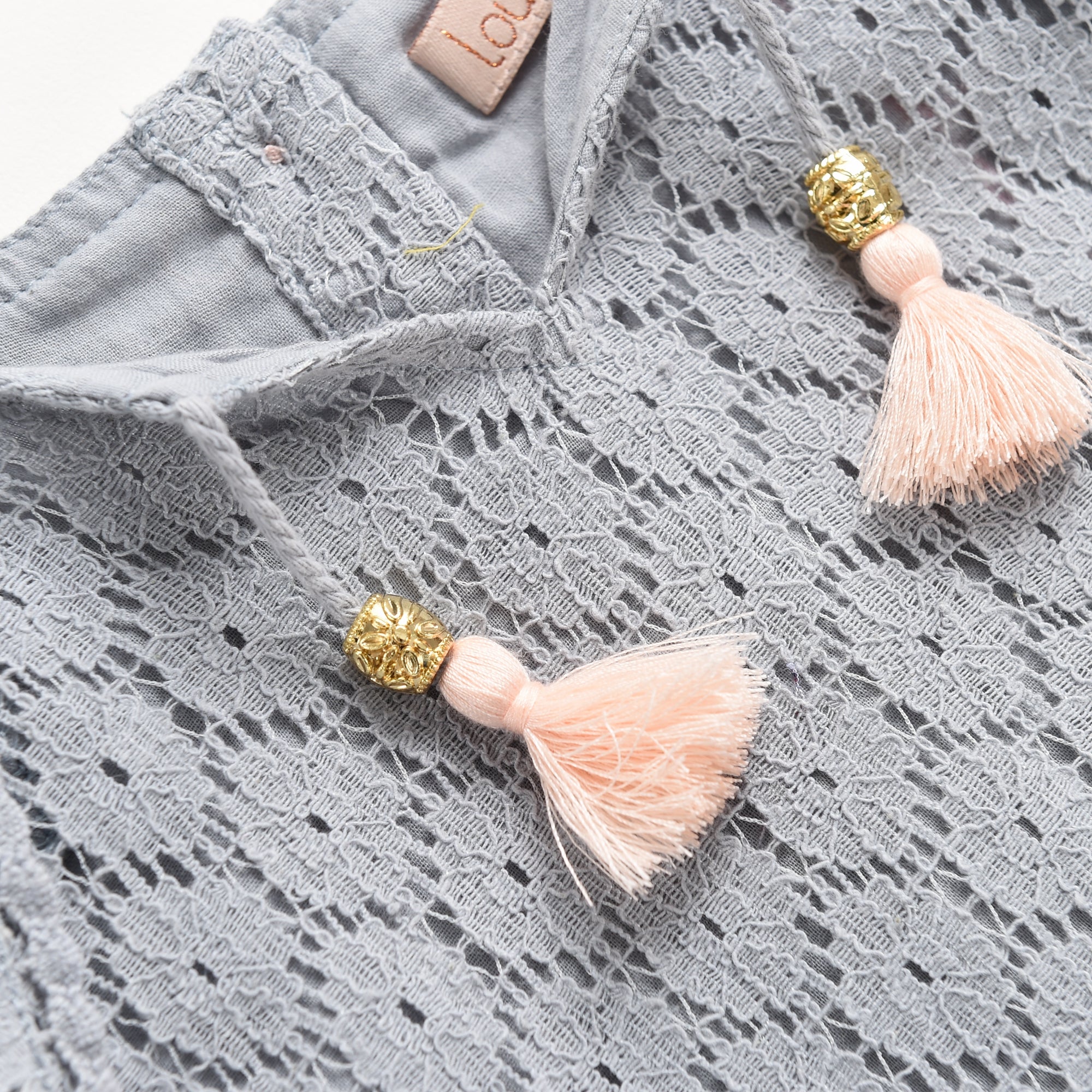 Girls Silver Cloud Flower Lace Cotton Blouse