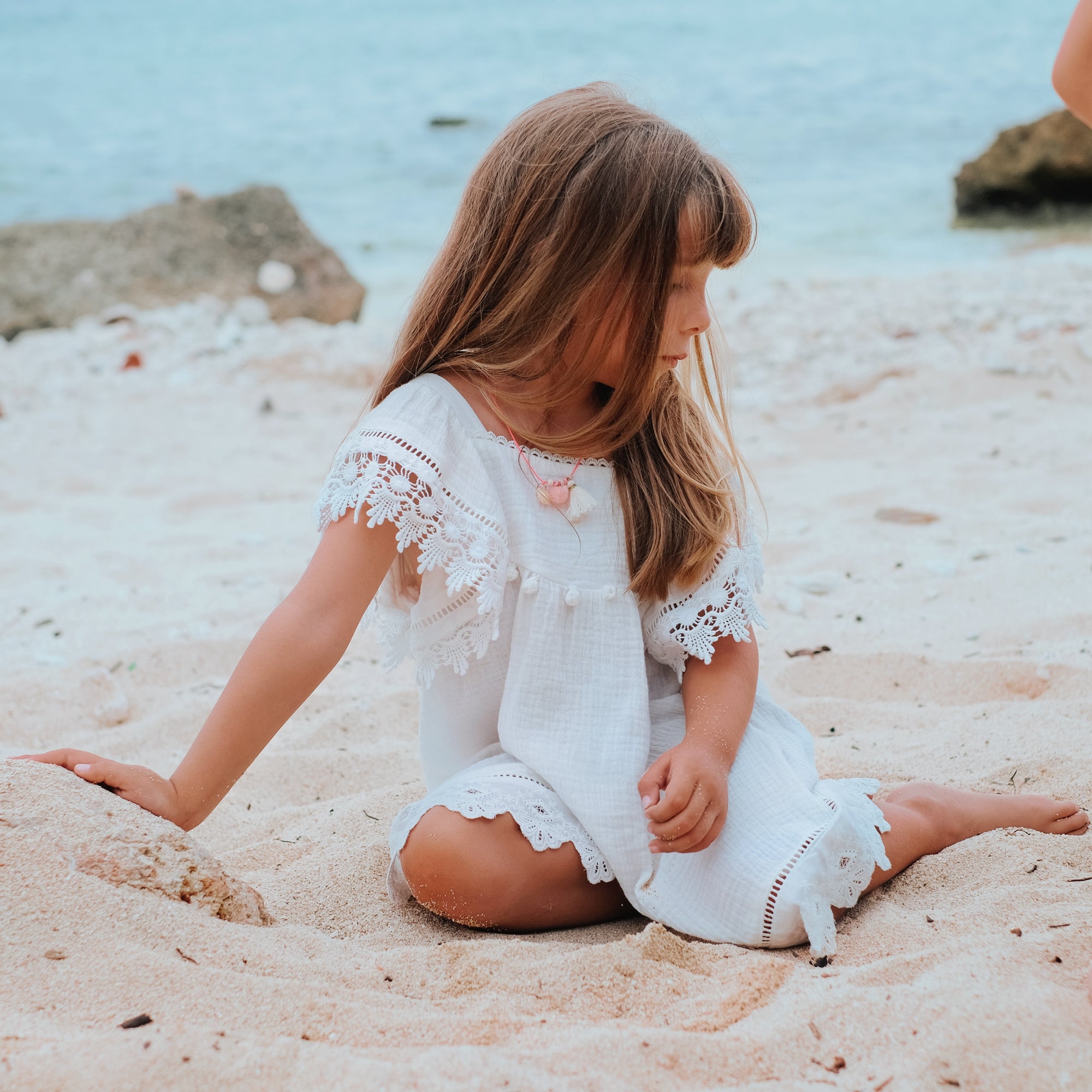 Girls White Cotton Dress