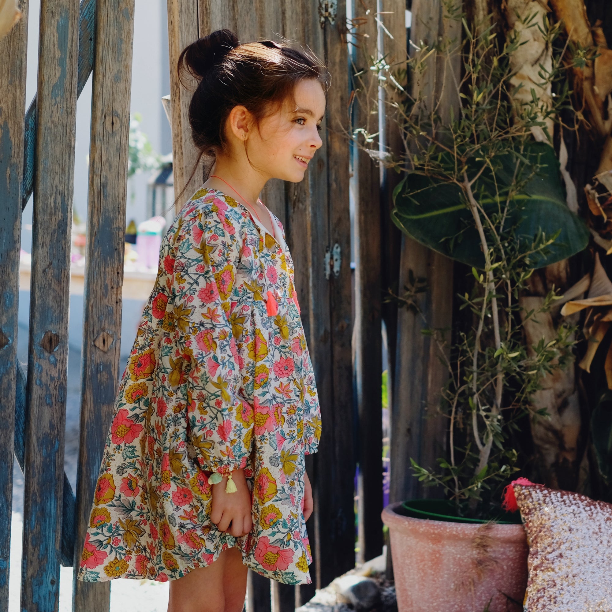 Girls Multi Flowers Cotton Dress