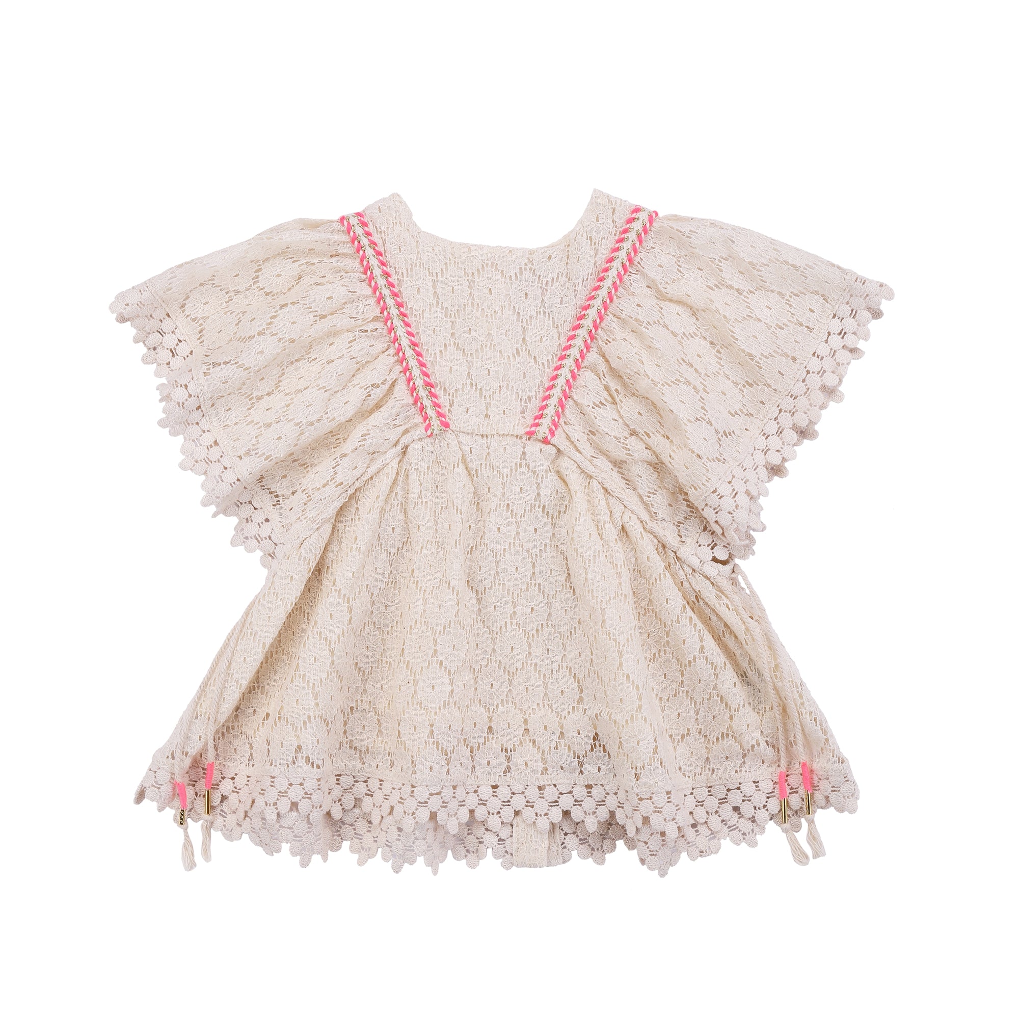 Girls Cream Flower Lace Cotton Dress