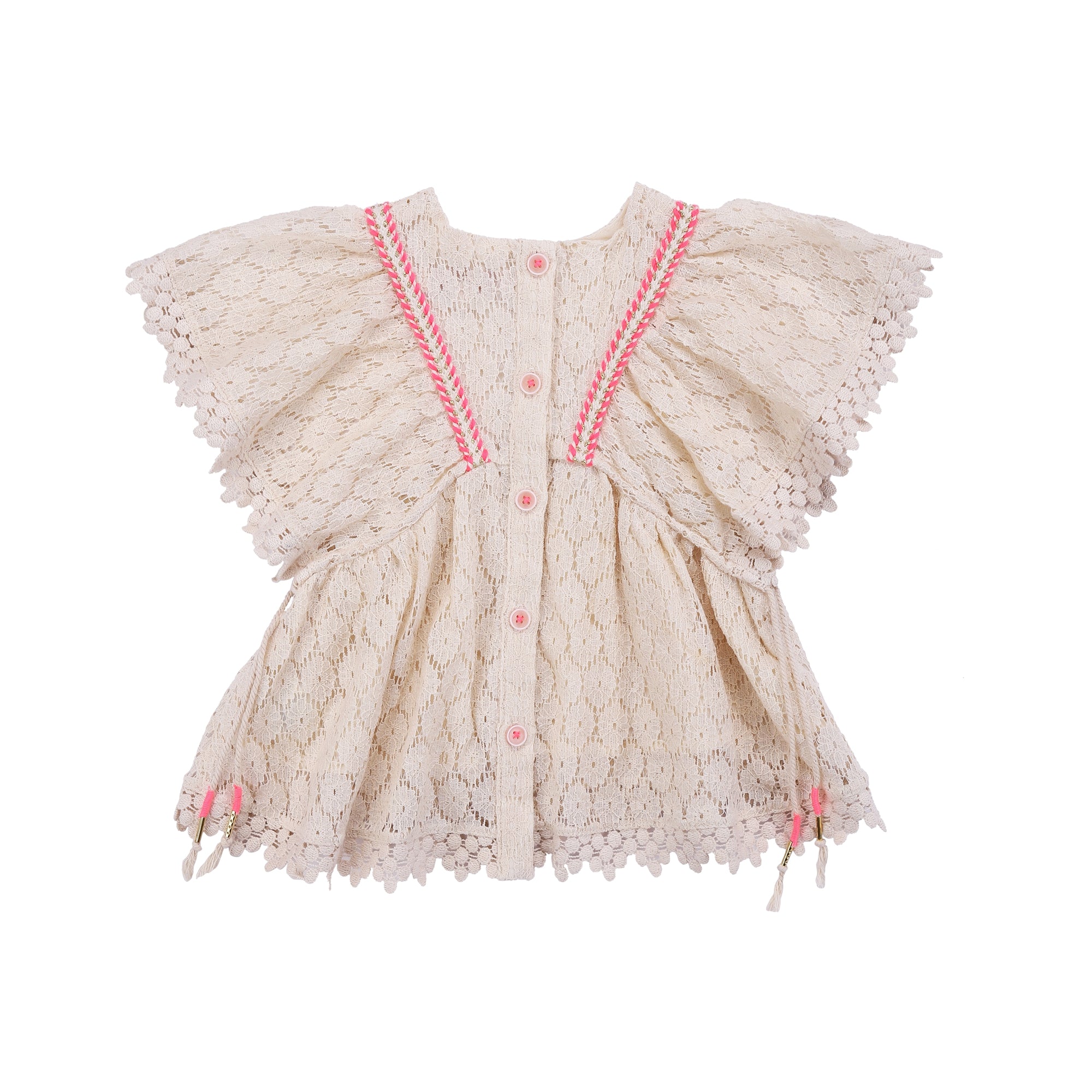 Girls Cream Flower Lace Cotton Dress