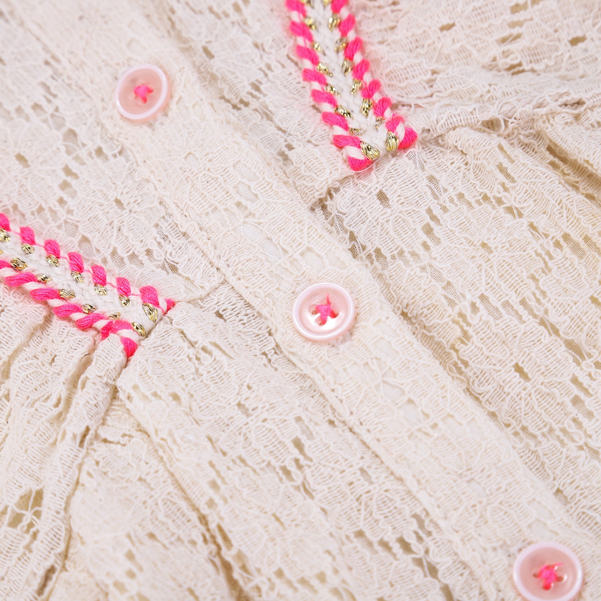 Girls Cream Flower Lace Cotton Dress