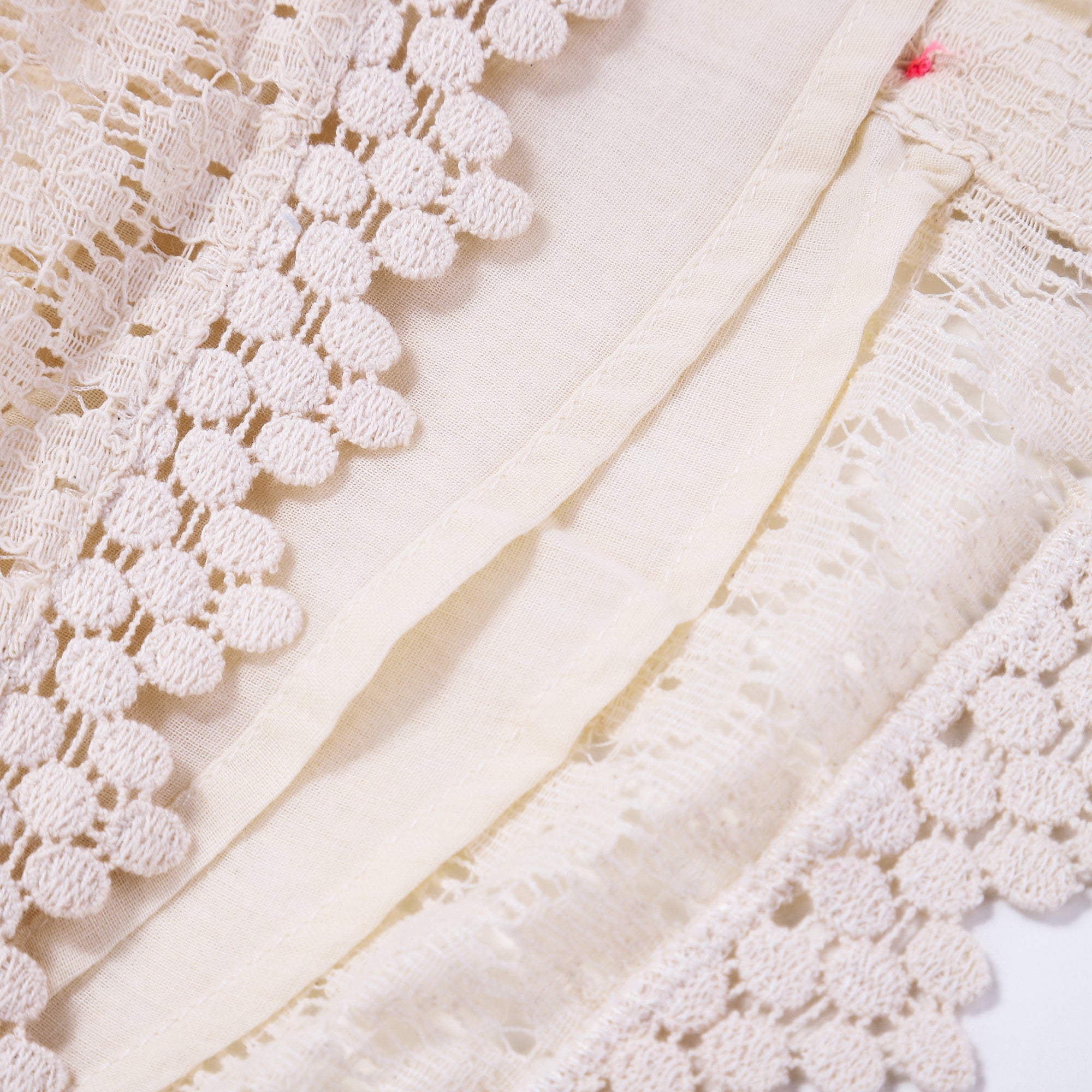 Girls Cream Flower Lace Cotton Dress