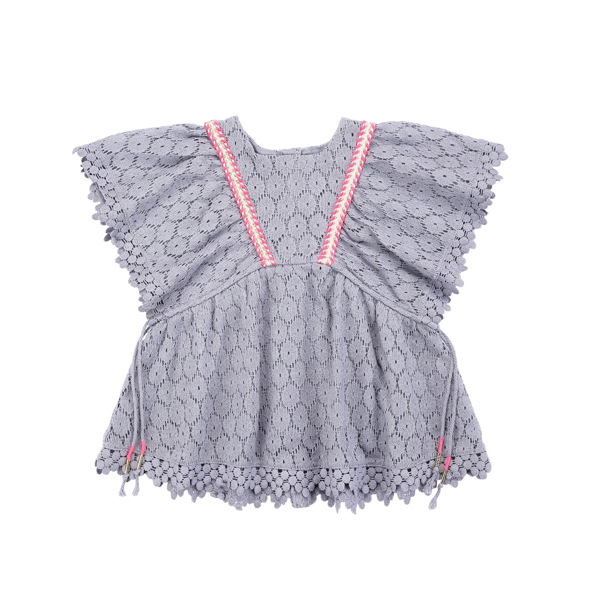 Girls Silver Cloud Flower Lace Cotton Dress