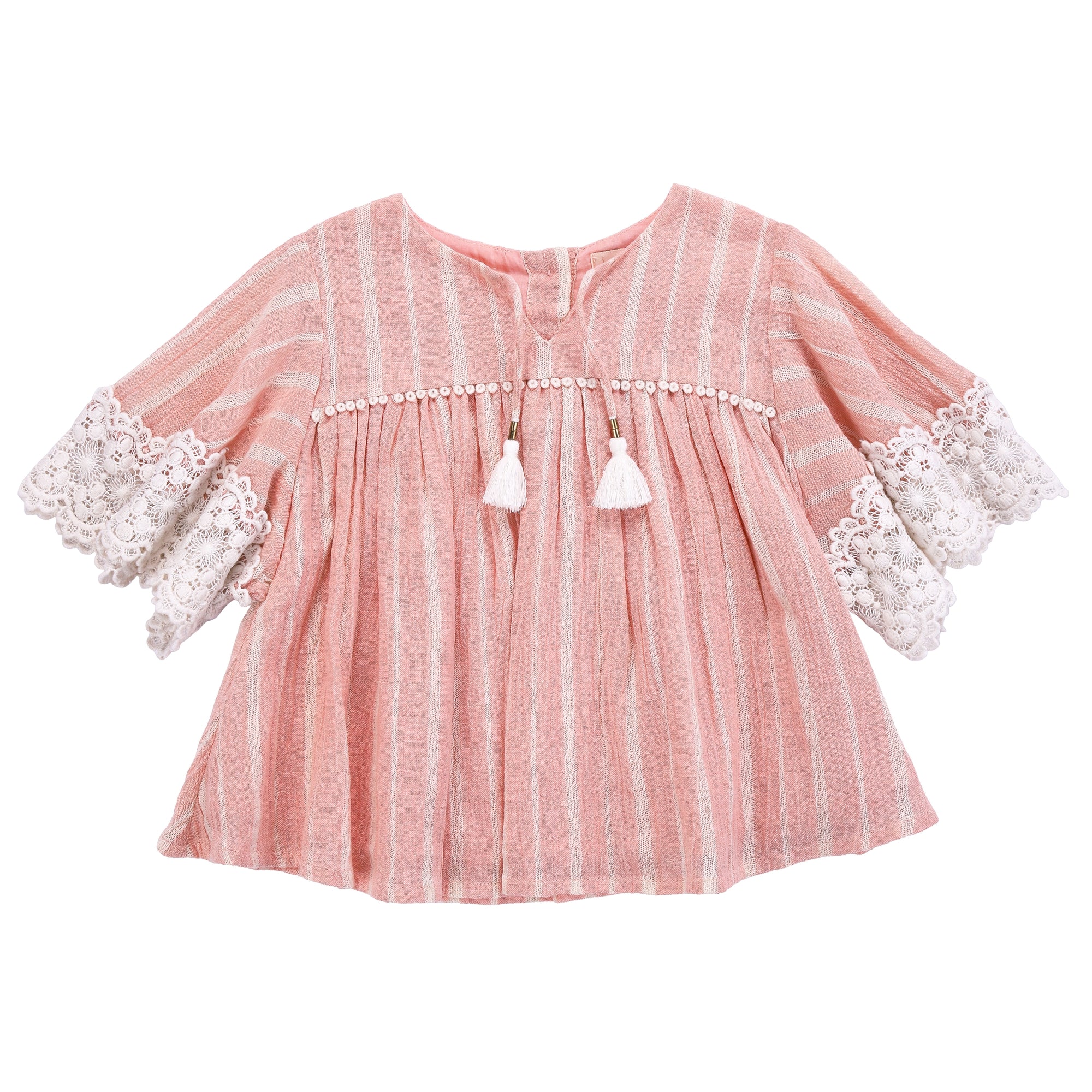 Girls Blush Stripes Cotton Dress